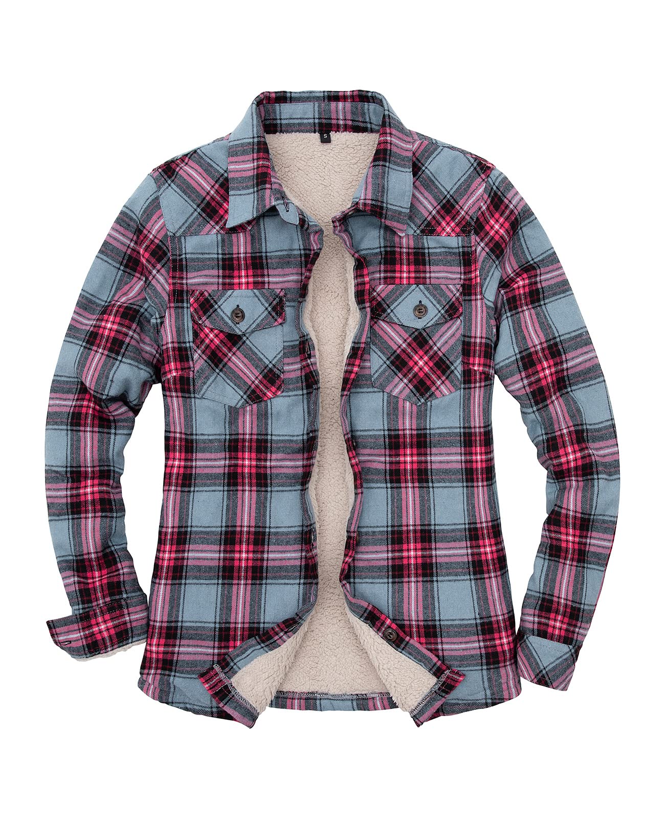 ThCreasa Womens Sherpa Lined Flannel Jacket with Hand Pockets, Plaid — free download