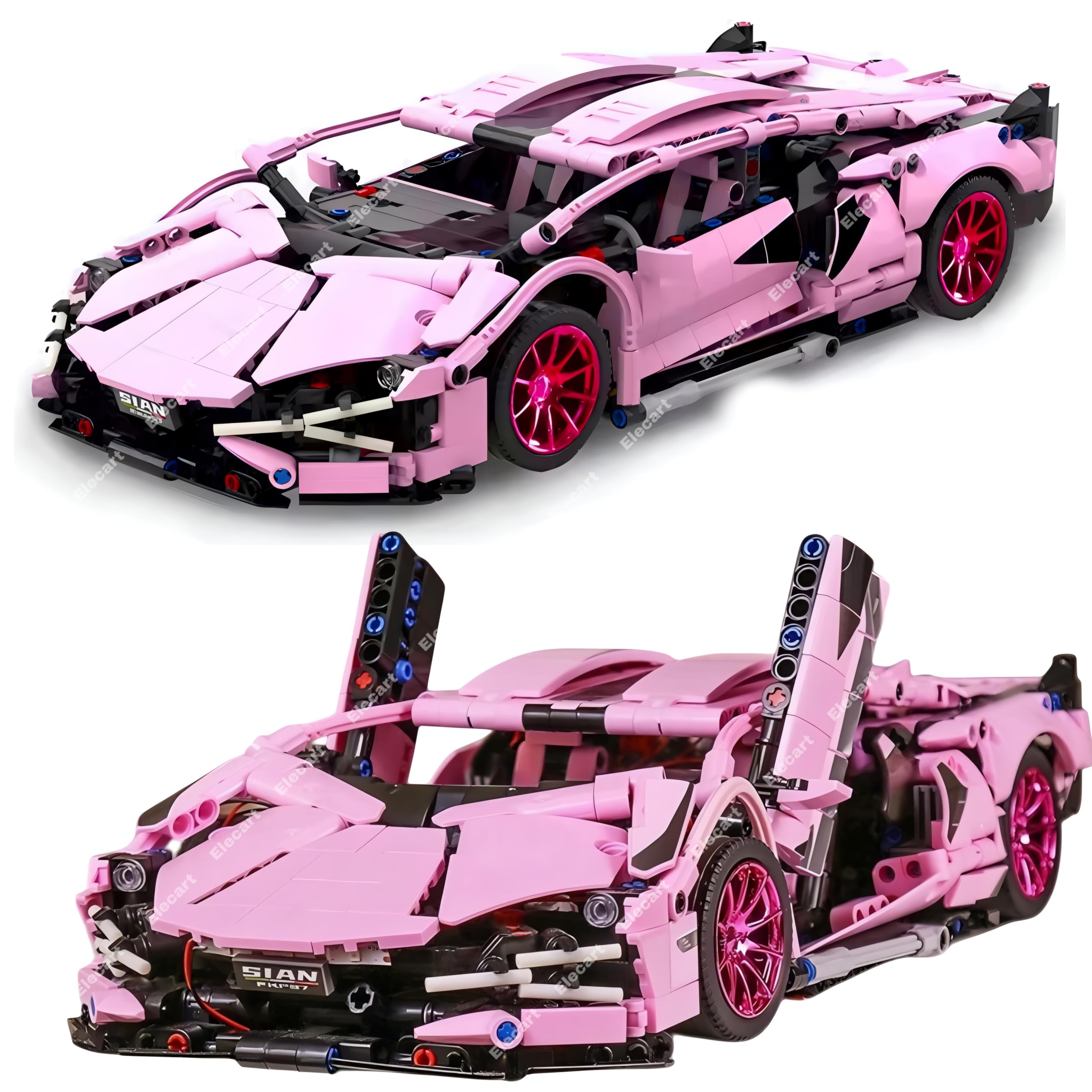 Elecart Speed Champions Lamborghini Toy Car Model Kit – 1280 PCS Sports Car Building Blocks Set for Kids & Adults, Pink Collectible MOC Model, STEM Gift for Boys & Girls Ages 6+-picture-26