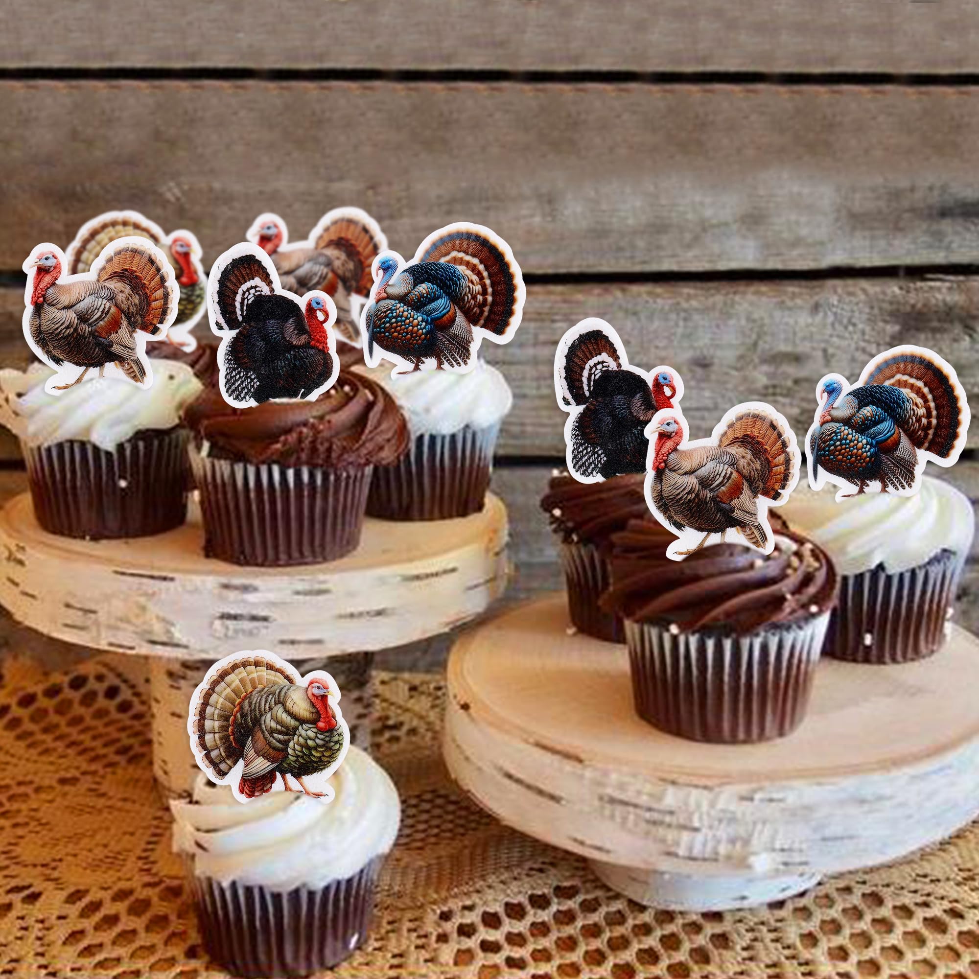 Ercadio Confezione da 48 topper commestibili per cupcake del Ringraziamento, decorazioni per torte di tacchino per feste a tema Happy Thanksgiving Day