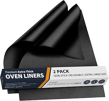 Oven Liners for Bottom of Oven - 2 Pack Large Heavy Duty Mats, 17x25 Non-Stick Reusable Liner for Electric, Gas, Toaster Ovens, Grills - BPA & PFOA Free Kitchen Accessory to Keep Oven Clean Black