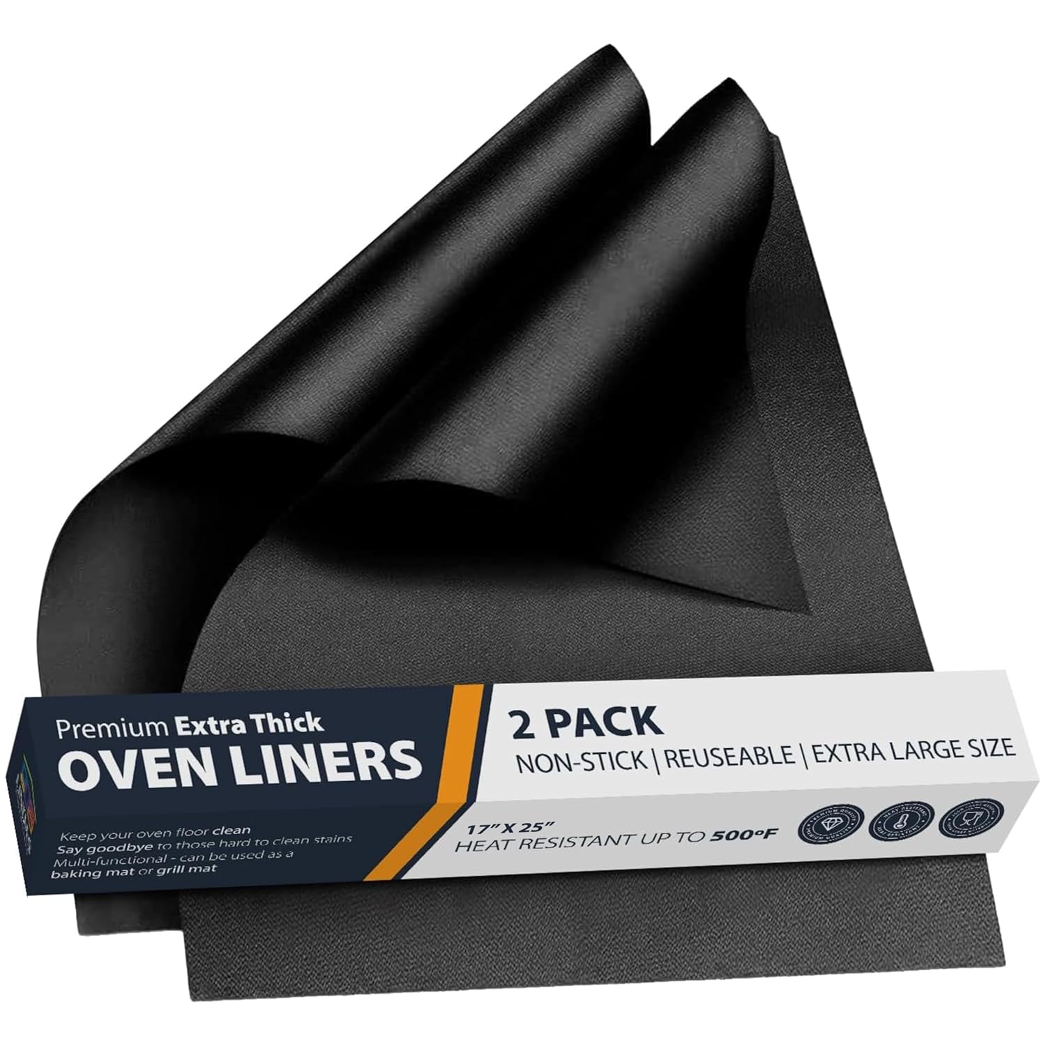 Oven Liners for Bottom of Oven - 2 Pack Large Heavy Duty Mats 17 x25 Non-Stick Reusable Liner