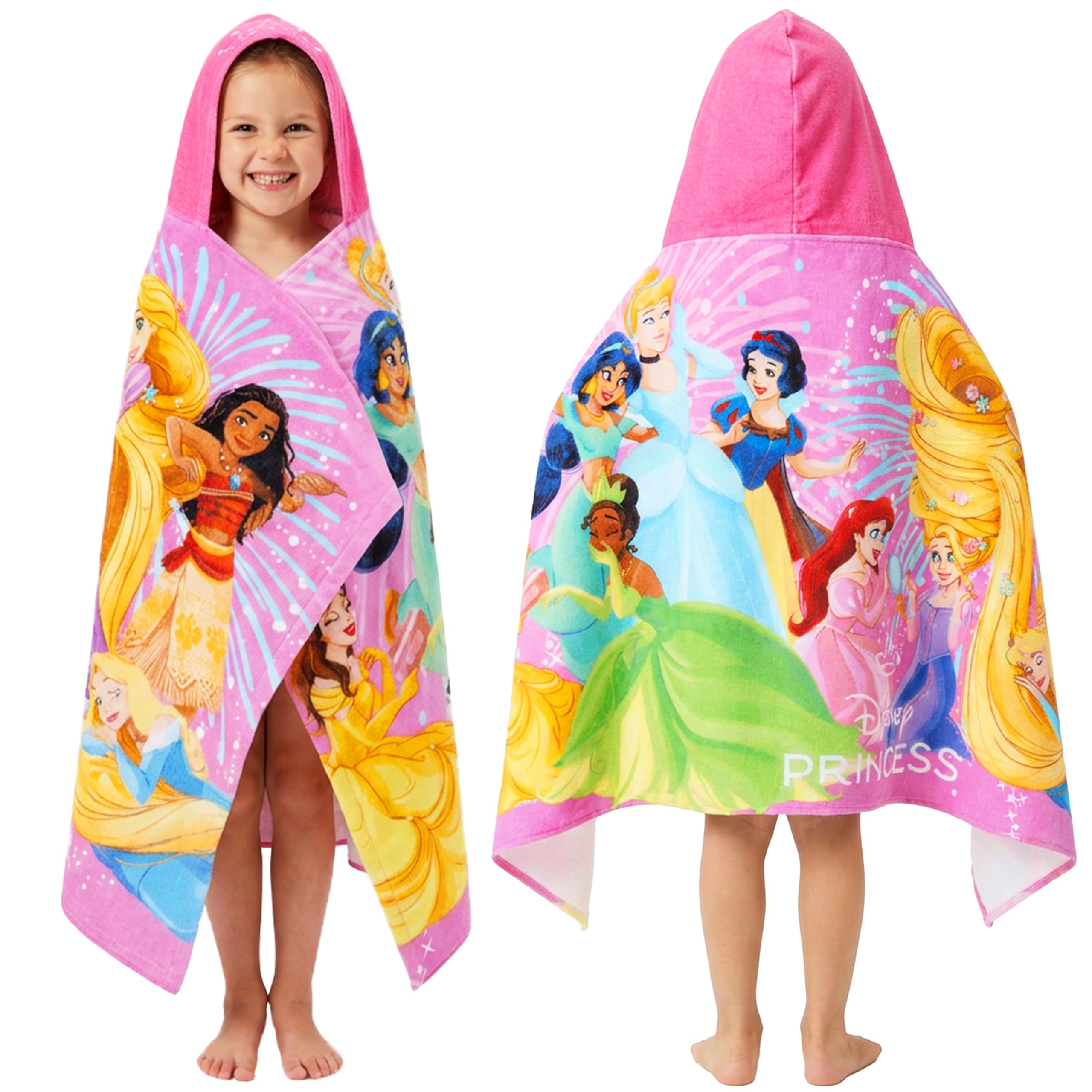 Get Trend Disney Princess Incappucciata Accappatoio Bambina, Cotone Spiaggia e Asciugamani Bagno, Morbido e Assorbente, Accessori da Viaggio, Regalo Ragazza (Multi Princess)