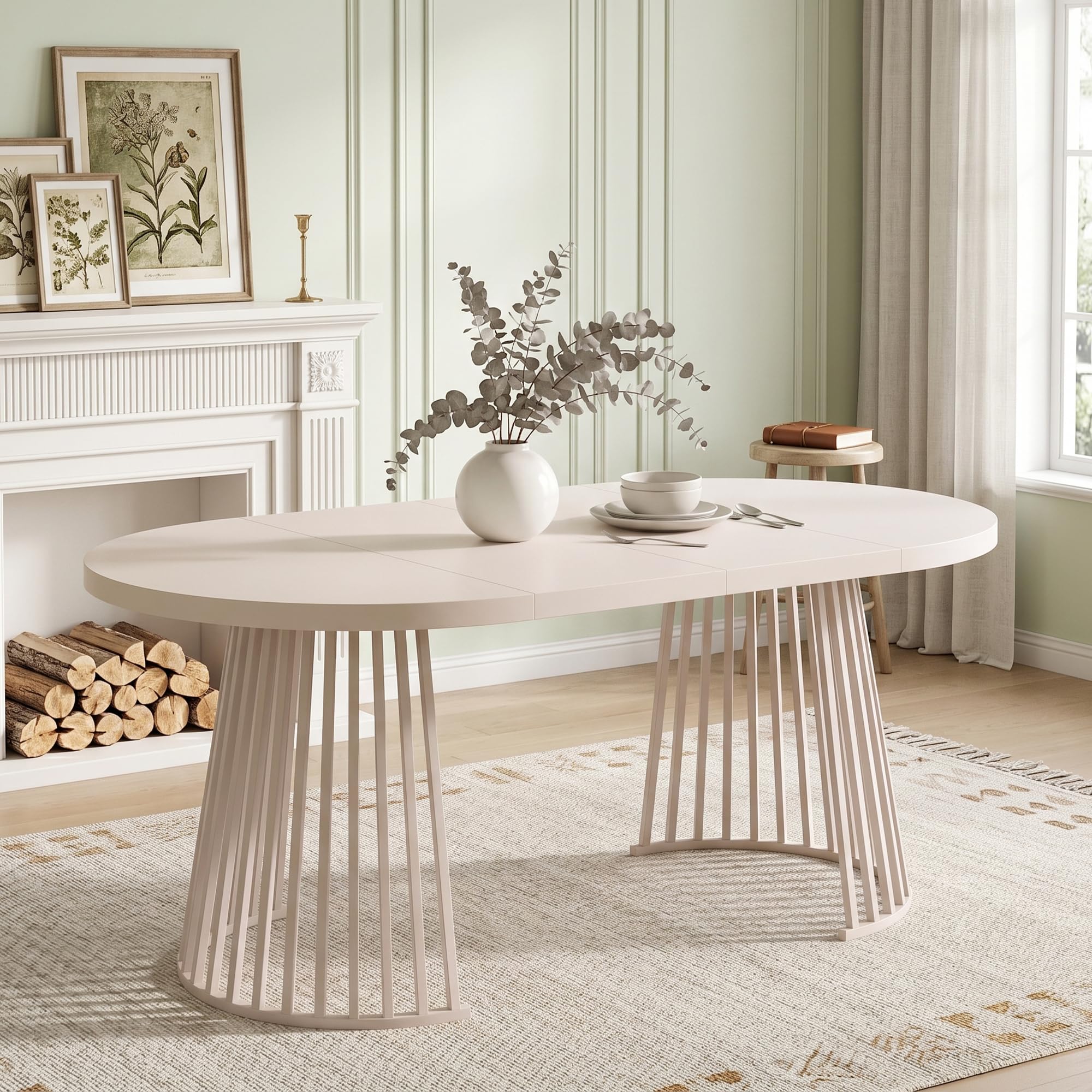 Merax Ausziehbarer runder Esstisch,Oval Tisch für 4-8 Personen,Zweiteiliges Teleskopdesign,verdickte Tischplatte, für Wohnzimmer Esszimmer Küche Büro Garten, Kaschmir-Optik,100/138/176 * 100 * 76 cm