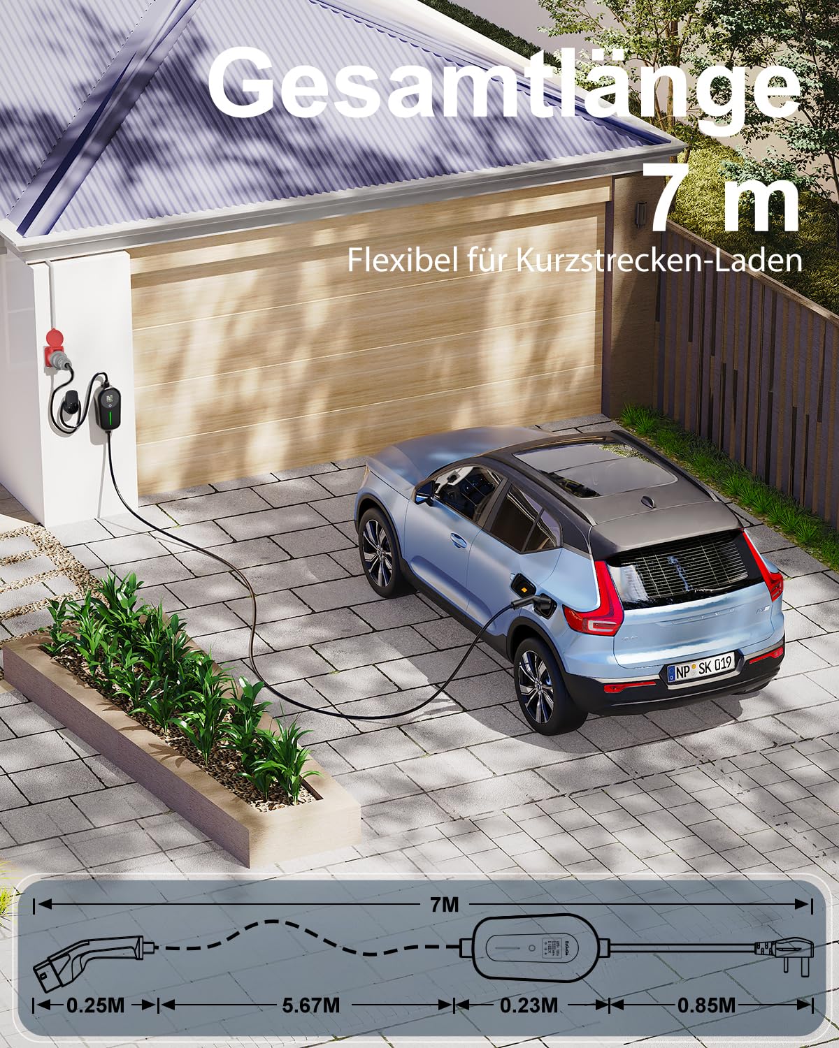EzGoGo Mobile Wallbox 11kW, 7m, 6-16A, 3-phasig, Einstellbarer Ladeleistung