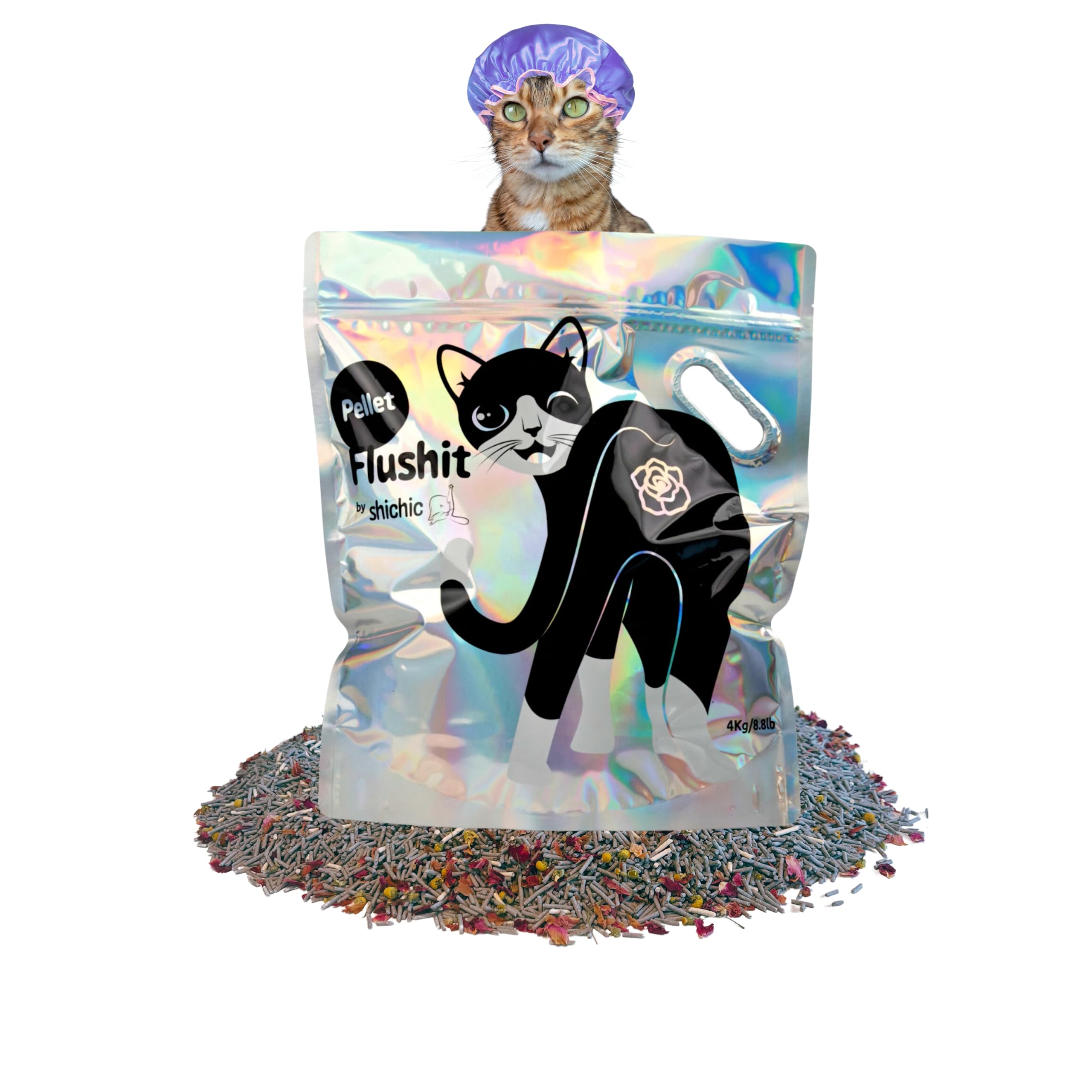 Flushit - Arena de mezcla de plantas de pellets | Ecológico y apto para gatos | 100% de grado alimenticio | Desechable | Sin rastro y sin polvo