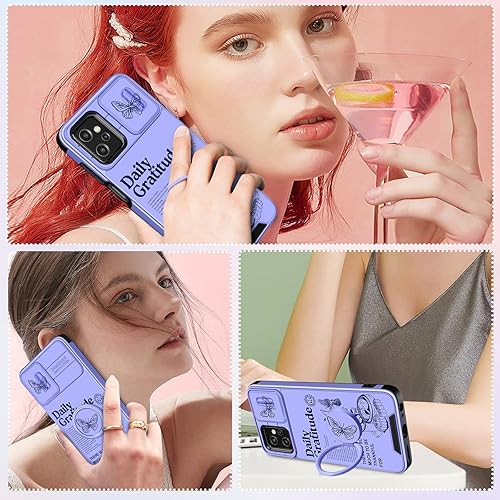 Miniatura 6 de Funda 2 en 1 para Moto G Power 5G 2023 para mujeres, diseño de mariposas y niñas, diseño floral, bonito diseño morado estético con cubierta de