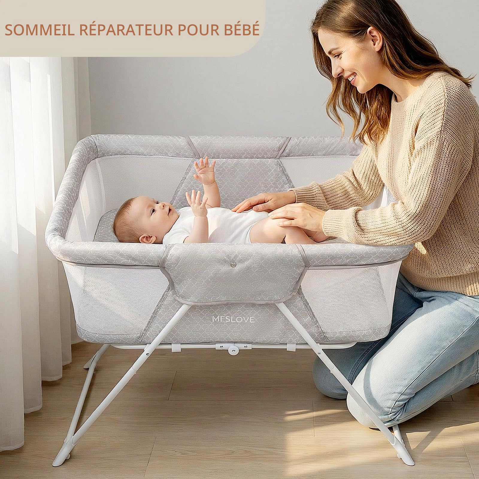 Lit de bébé portable avec moustiquaire, berceau pliable nouveau-né à 6 mois