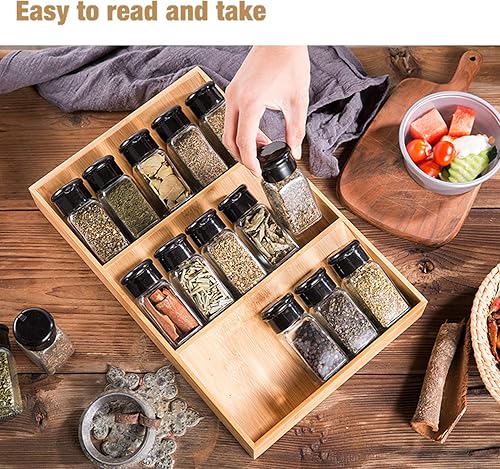 Miniatura 5 de Sansnow Cajón de bambú de 3 niveles para especias, gabinete de cocina de madera, organizador de especias, soporte para tarros de especias, soporte