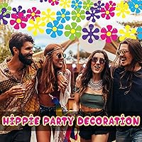 Vista 4 de Thenshop Paquete de 5 pancartas de fiesta hippie de los años 60, guirnalda de papel de flores retro, mini decoración de los años 70, mini flores