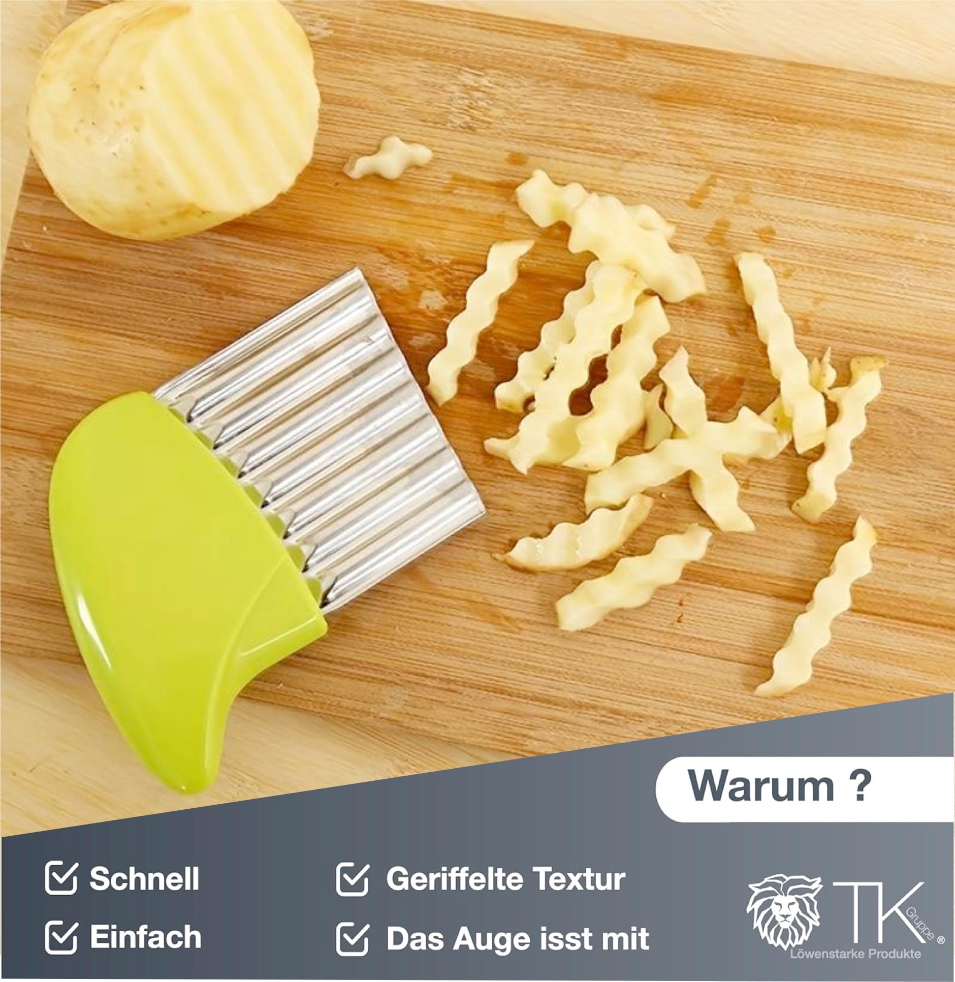 Krajalnica falista premium – krajalnica do warzyw do ziemniaków, frytek – ze stali nierdzewnej – nóż do cięcia fali, nóż ryflowany i nóż falisty