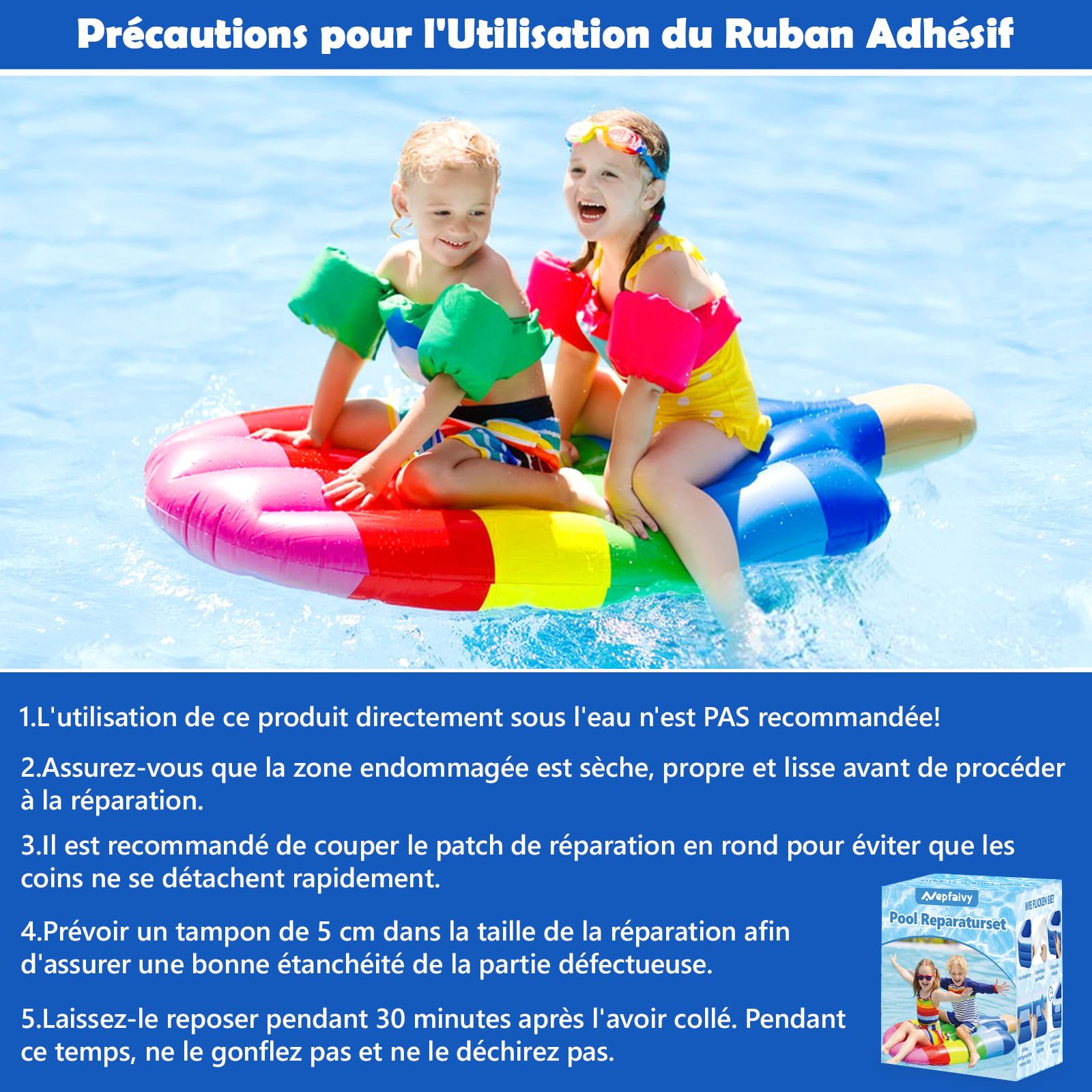 Nepfaivy Kit Réparation Piscine - Rustine PVC 10 x 150 cm, Ruban Adhésif pour Piscine Gonflable Spa