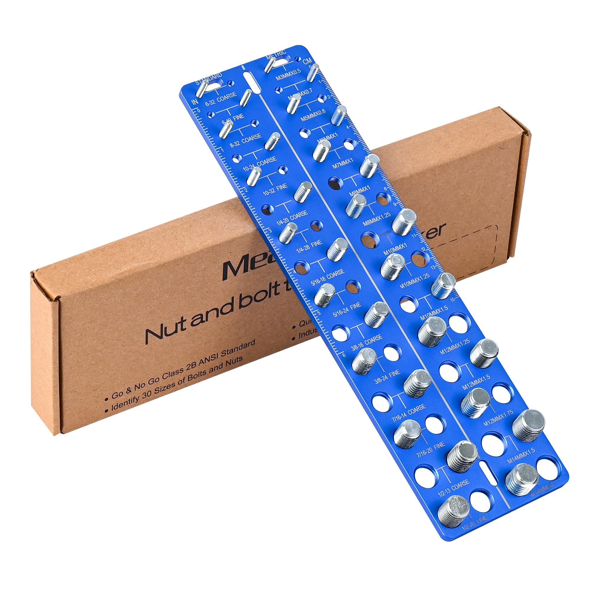 30-in-1 Nut & Bolt Thread Checker – Standard & Metric Thread Gauge Tool with 15 SAE & 15 Metric Sizes, Wall-Mountable Thread Identifier with Inch & CM