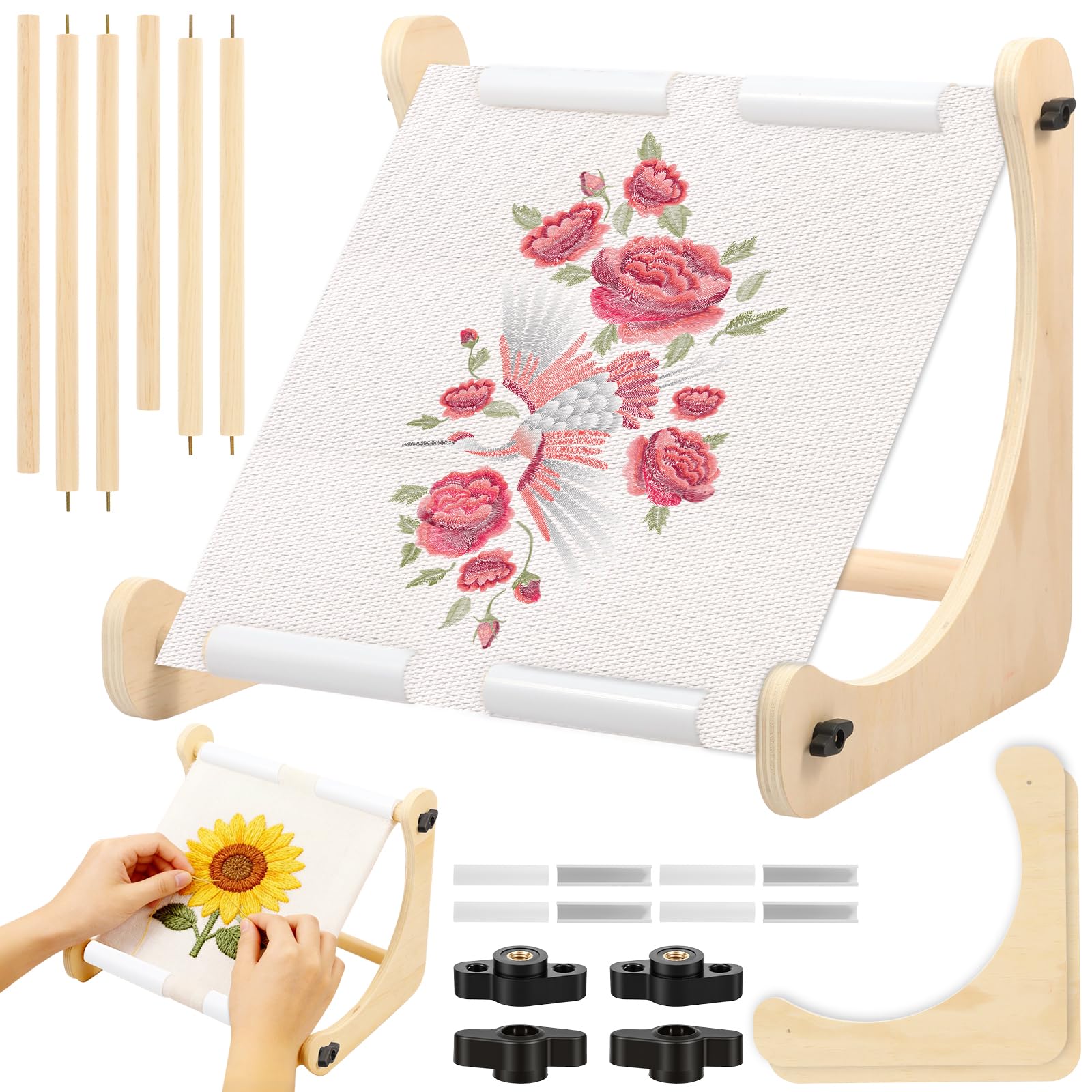 Qinglang Wood Adjustable Embroidery Stand Hands-Free Cross Stitch Frame Tapestry Frame Embroidery Table Stand Cross Stitch Scroll Frames For Diy Art Craft, Sewing, Needlework Projects