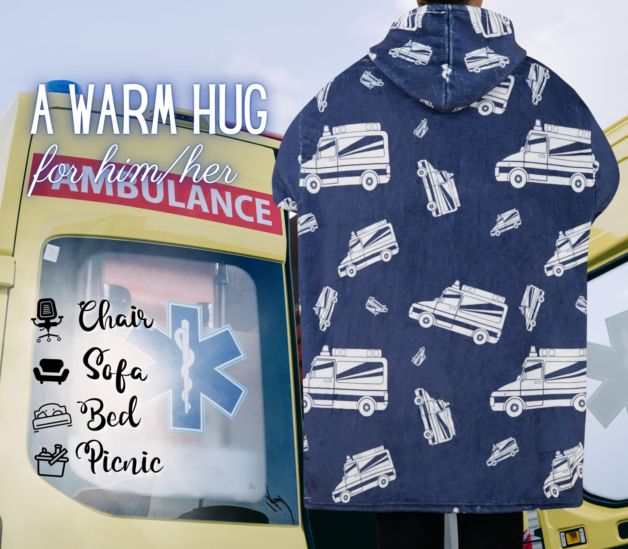 Huglanket Paramedic Gifts, Gifts for EMS, EMT, Oversized Wearing Blanket for Paramedics on International Paramedics Day, Birthday and Chistmas - Duty