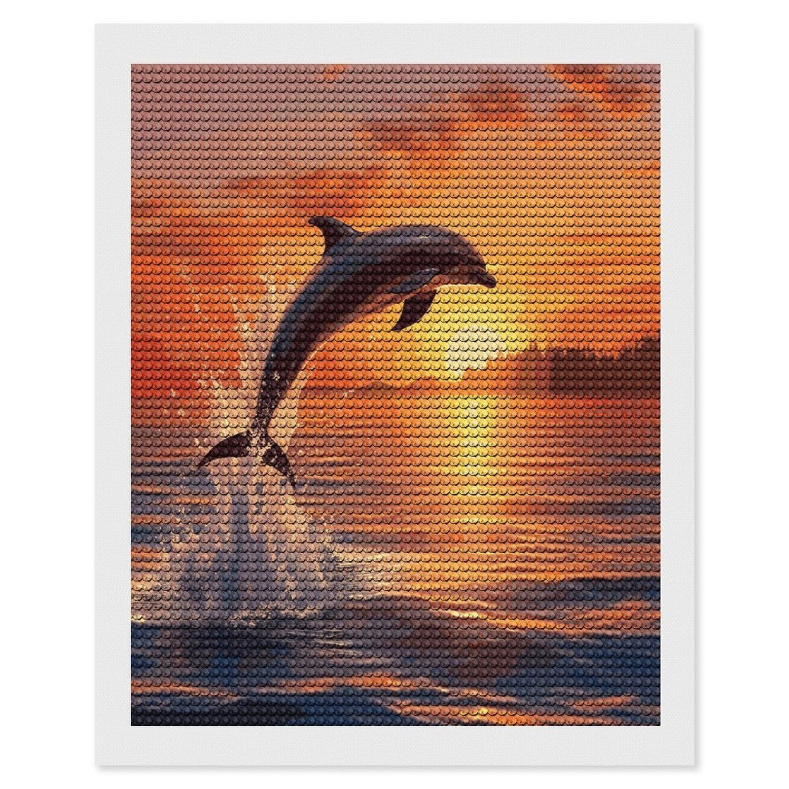 LDGSUPH Sunset Dolphin Diamond Painting Kits for Adults Paint with Diamond Pictures Art DIY Full Drill Diamond Dots Painting Personalized Diamond Photo for Home Wall Decor Gift 16"x20"