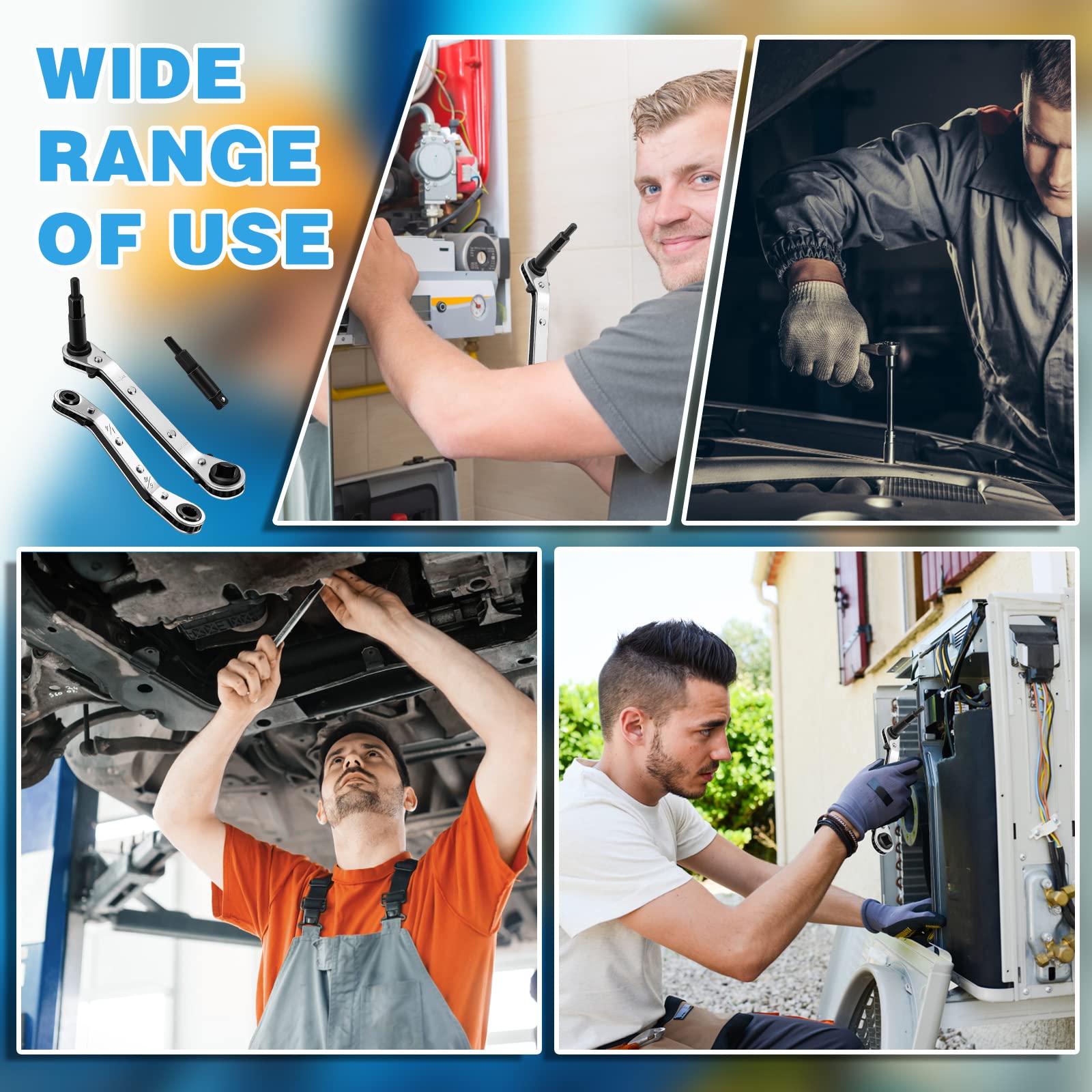 HVAC Service‑Schlüssel‑Set – 3/8“ Auf 1/4“, 5/16“ X 1/4“ Ratschenschlüssel Mit Adaptern Für Klimaanlagen‑Reparatur