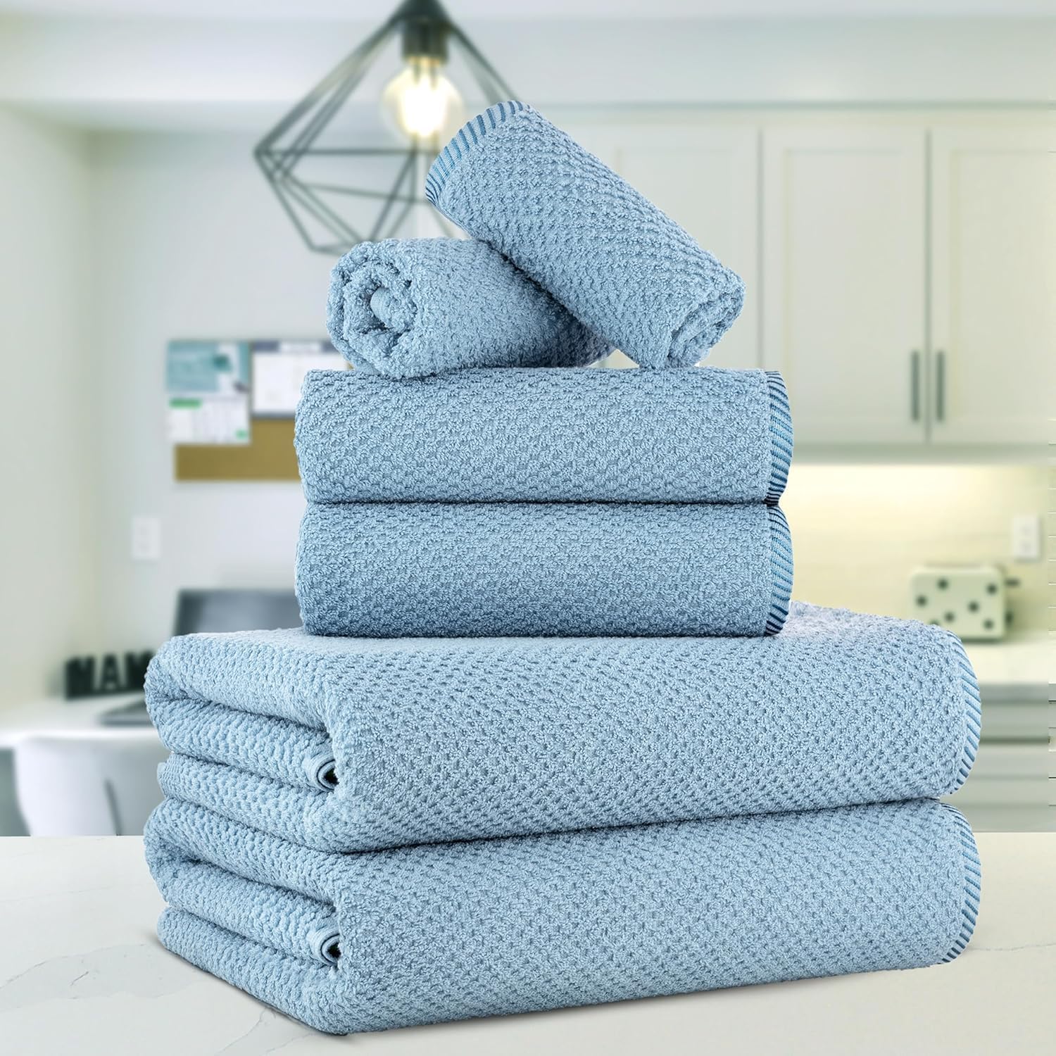 Casa Copenhagen Juego de 6 Toallas de baño 600 gsm, Azul empolvado