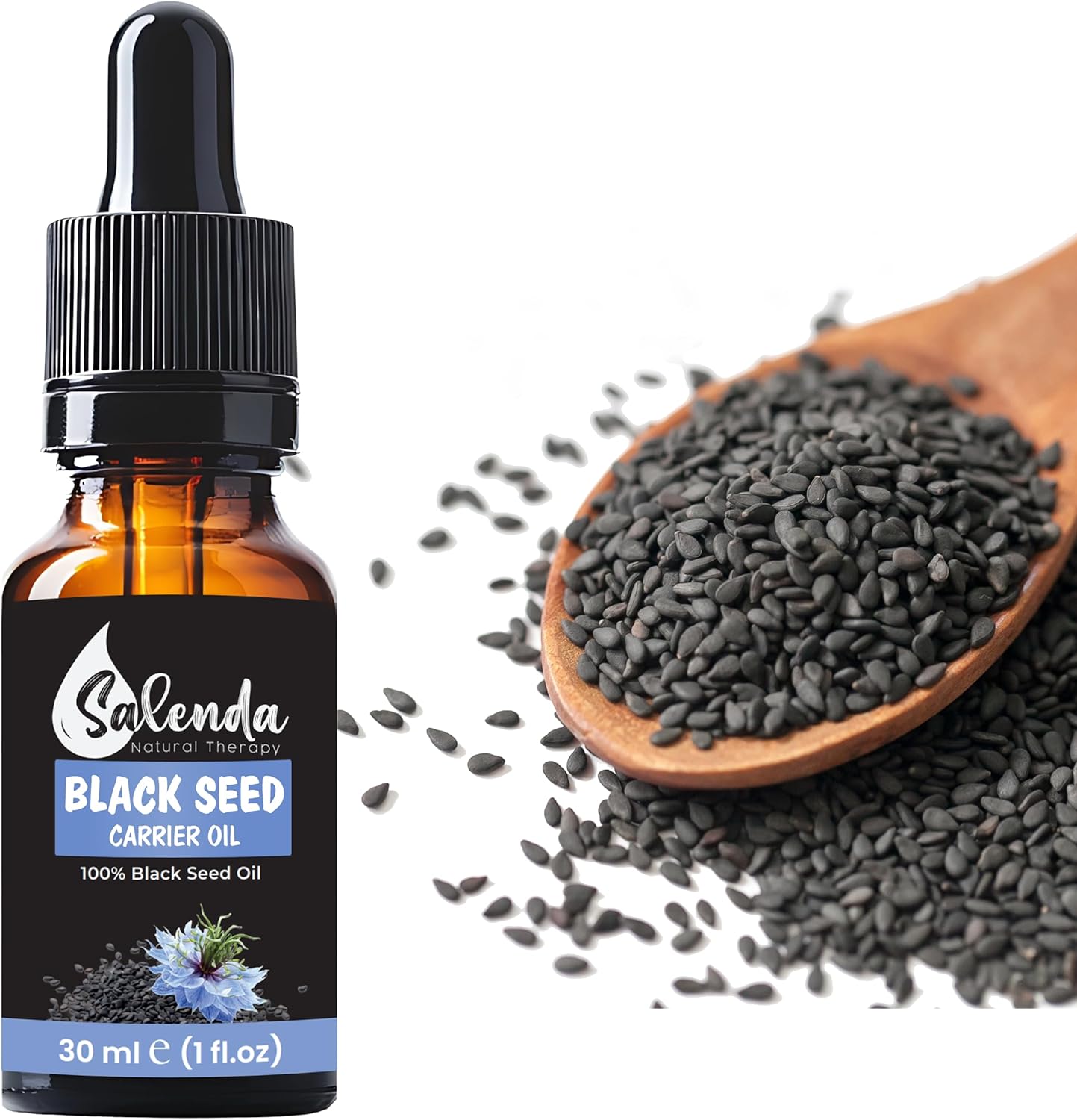 Black Seed Oil by Salenda – 100% Pure Natural Cold Pressed, High Thymoquinone, Supports Immune, Skin Conditions, Nigella Sativa Black Cumin Seed Oil – 1 Fl Oz (30 ml)