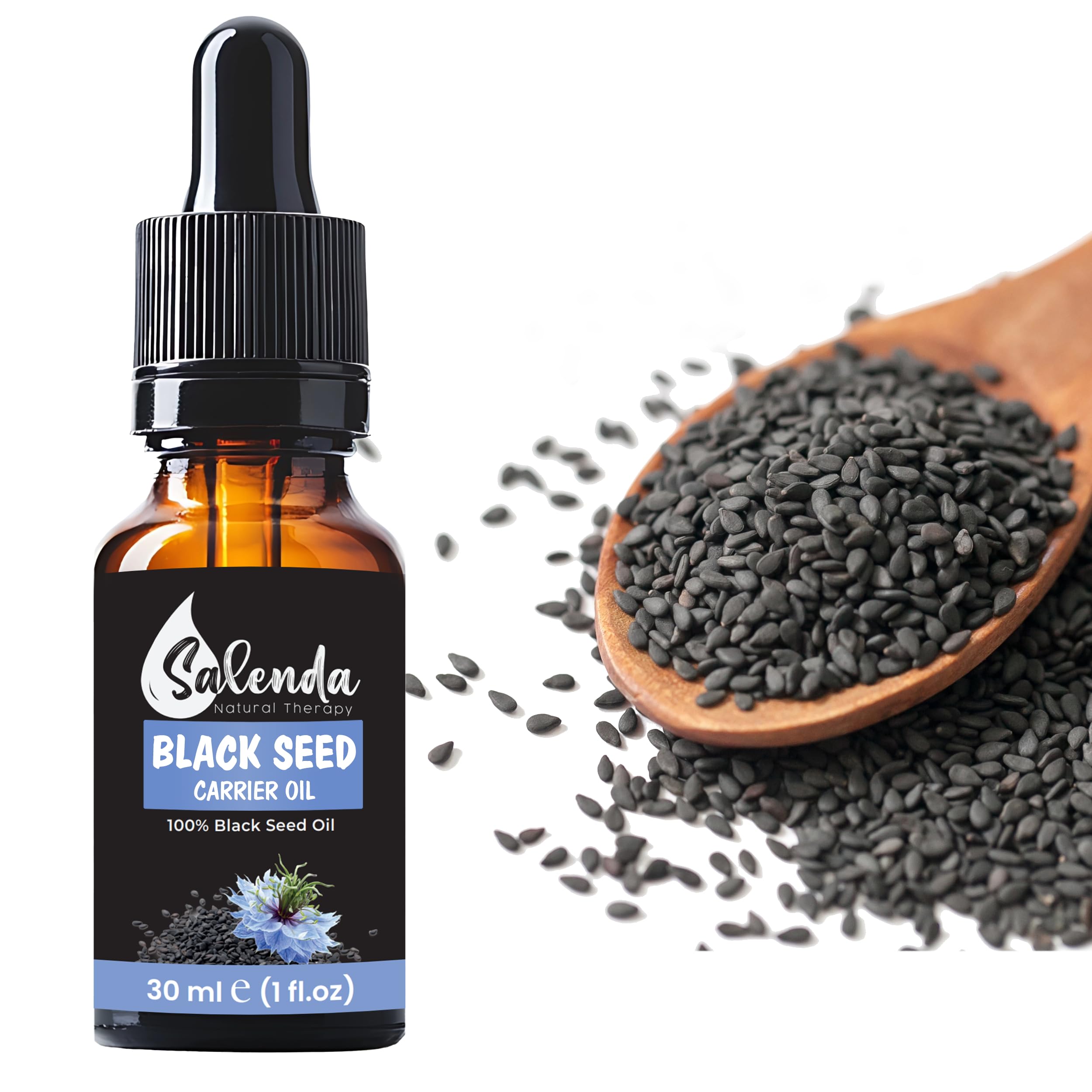 Black Seed Oil by Salenda - 100% Pure Natural Cold Pressed, High Thymoquinone, Supports Immune, Skin Conditions, Nigella Sativa Black Cumin Seed Oil - 1 Fl Oz (30 ml)