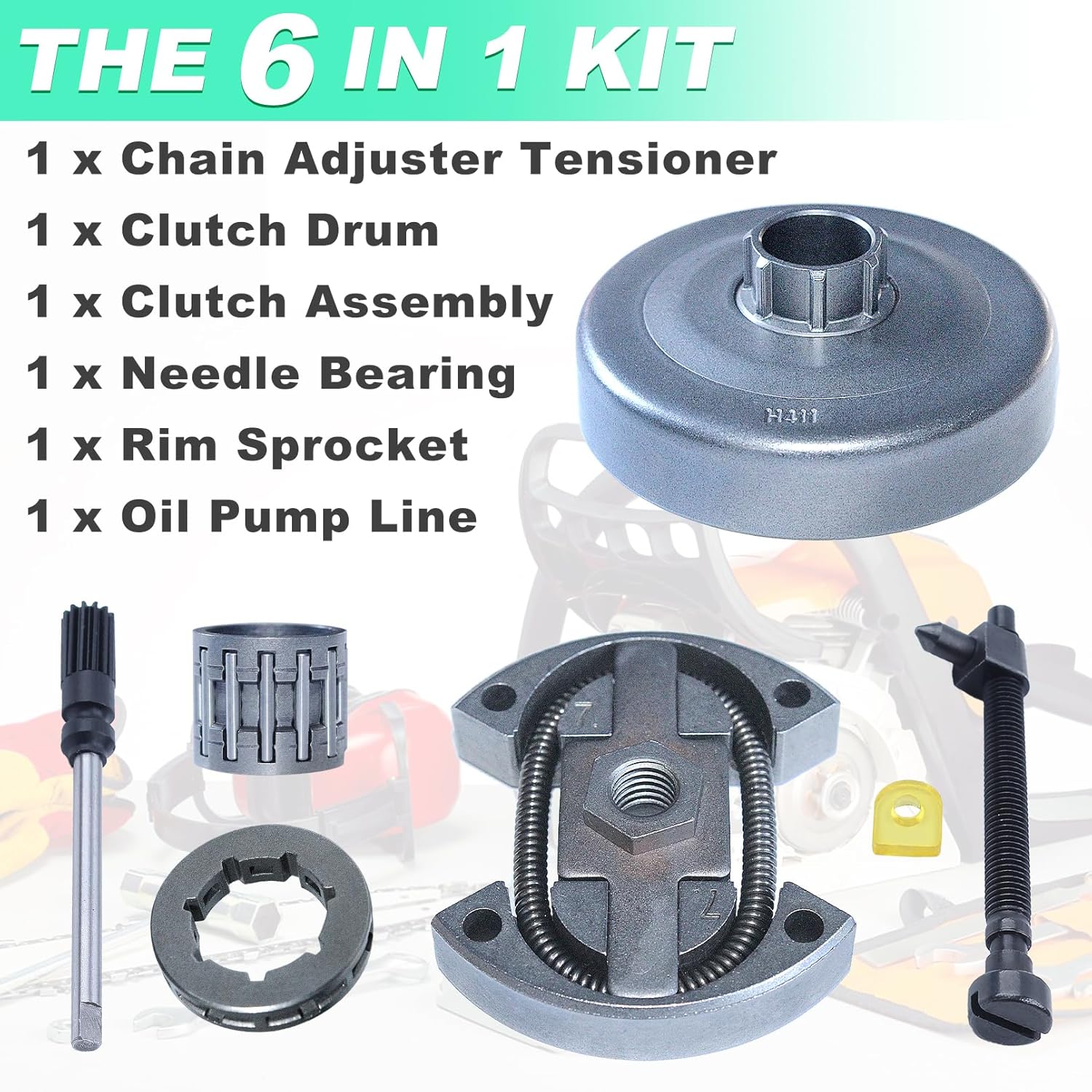 Adefol 325"-7 Clutch Drum Rim Sprocket Kit for Husqvarna 55 Rancher 50 51 154 254 Chainsaw with Chain Adjuster Tensioner Rim Sprocket Needle Bearing Oil Line Part 501 45 54-03 503088702