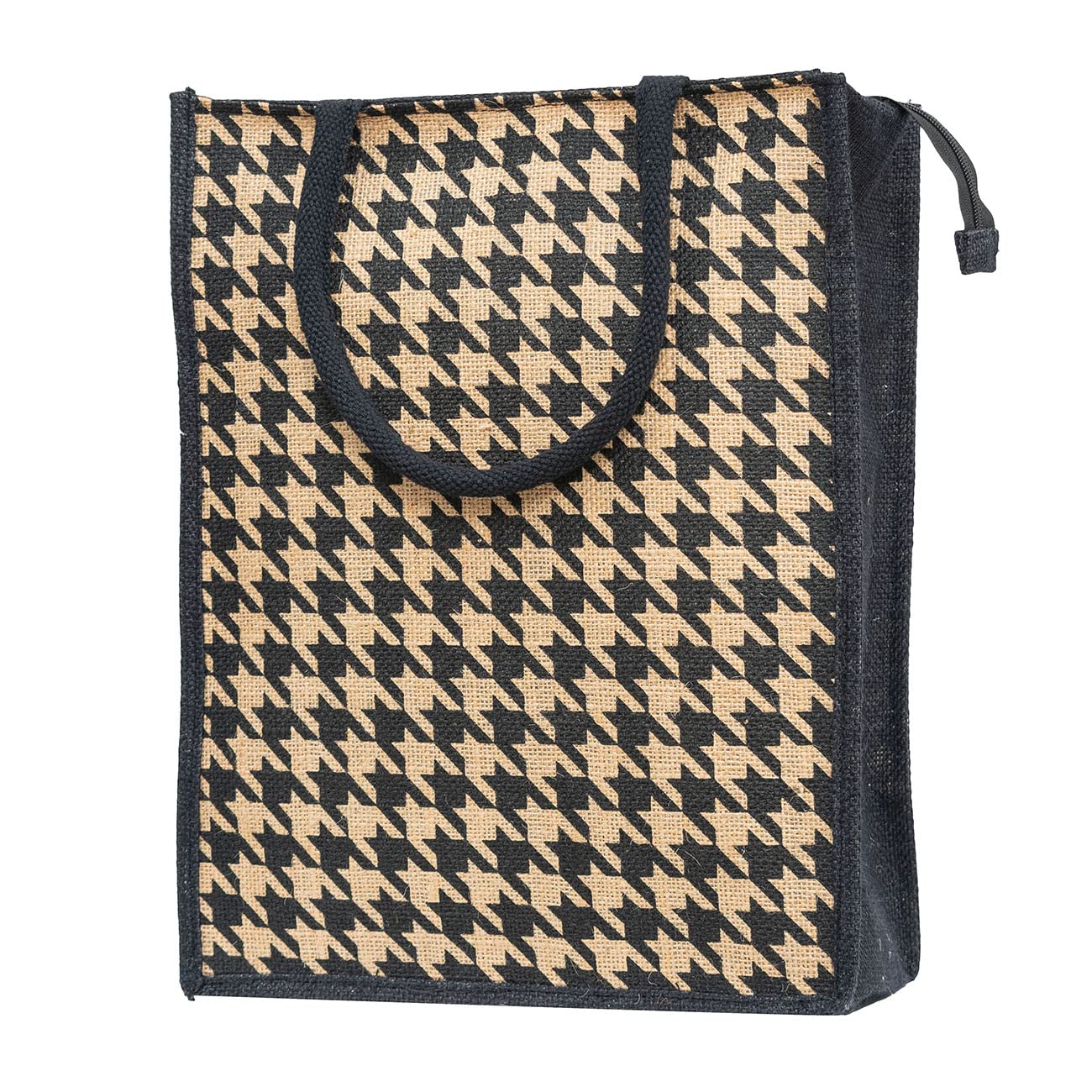 JUTEKA Natural Brown Houndstooth Printed Jute Bag Lunch Bag, Grocery Bag, Tote Bag, Hand Bag, Picnic Bag - Bag for Men, Bag for Women, Girls Bag, Lunch Hand Bag for Kids with Zip (B0BG5QKWF6) Amazon Price History, Amazon Price Tracker