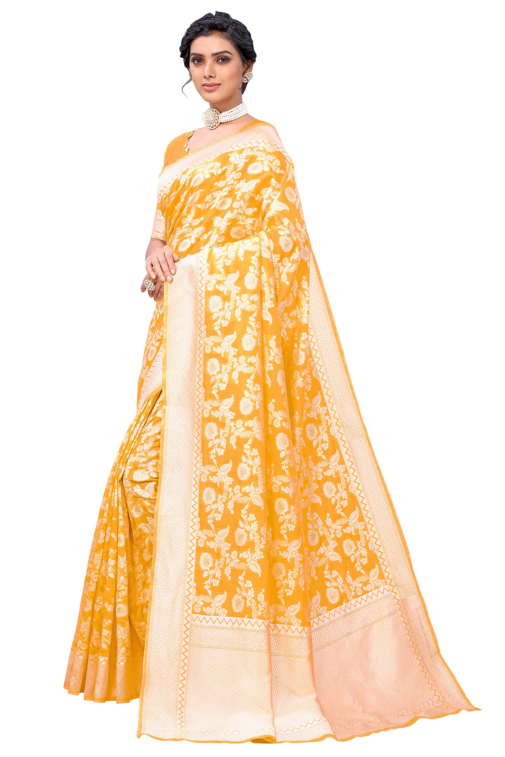 Glory Sarees Women's Banarasi Artificial Silk Saree With Blouse Piece (Kara124_Yellow) 2