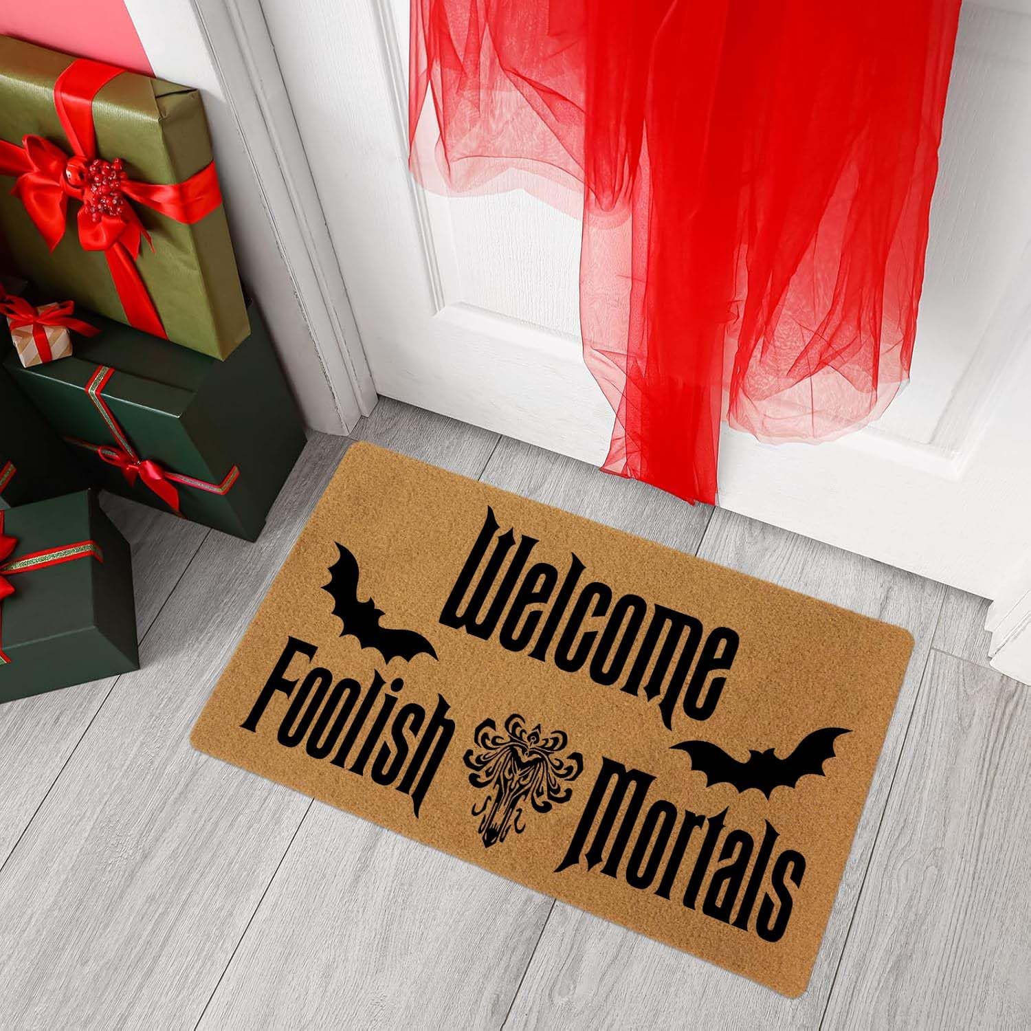 Welcome Door Mat Welcome Foolish Mortals Outdoor Indoor Entrance, Low-Profile Floor Mats Non Slip Durable Entrance Rugs for Entry, Patio, High Traffic Areas Front Door, 17" x 29.5"