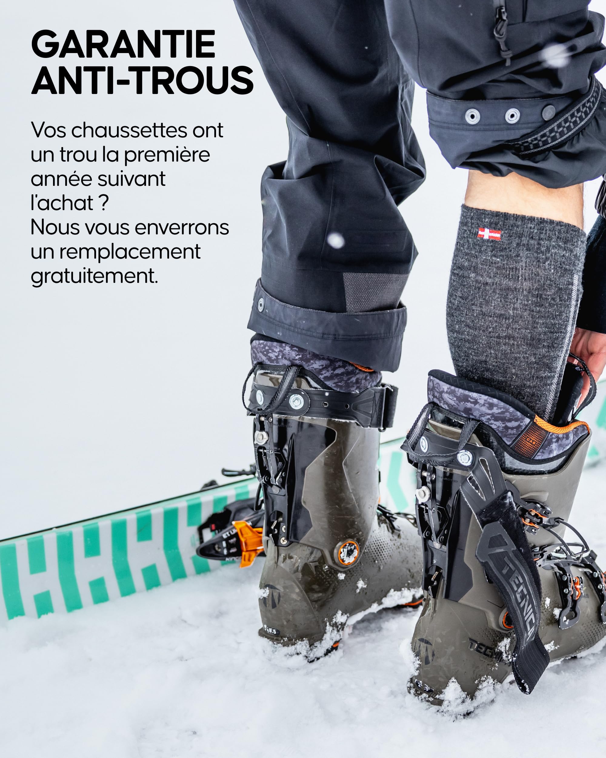 DANISH ENDURANCE Chaussettes de Ski Thermiques en Laine Mérinos, Chaudes, Protège-tibias, pour Hommes et Femmes, 1 Paire