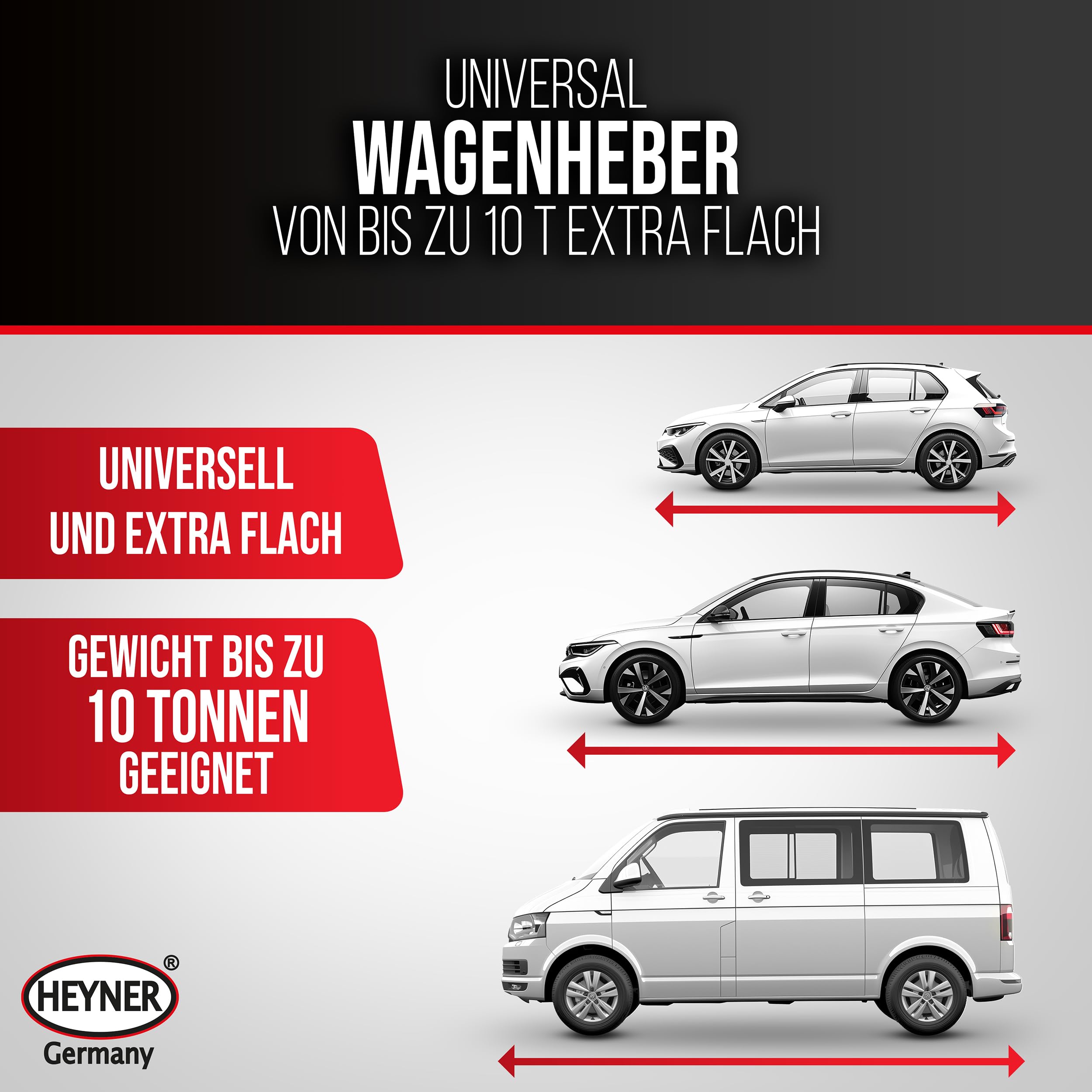 HEYNER® Wagenheber Doppelhub-Unterstellheber Flaschenwagenheber hydraulischer Stempelwagenheber 10t extra flach für SUV/PKW