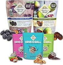 Sunny Fruit Organic Turkish Dried Figs & Prunes – 5 lb Bulk + RAW Fruit & Nut Balls Variety (3x9), Gut Healthy Bundle, High Fiber Natural Snacks – No Sugar Added, Vegan, Non-GMO, Kosher, Halal
