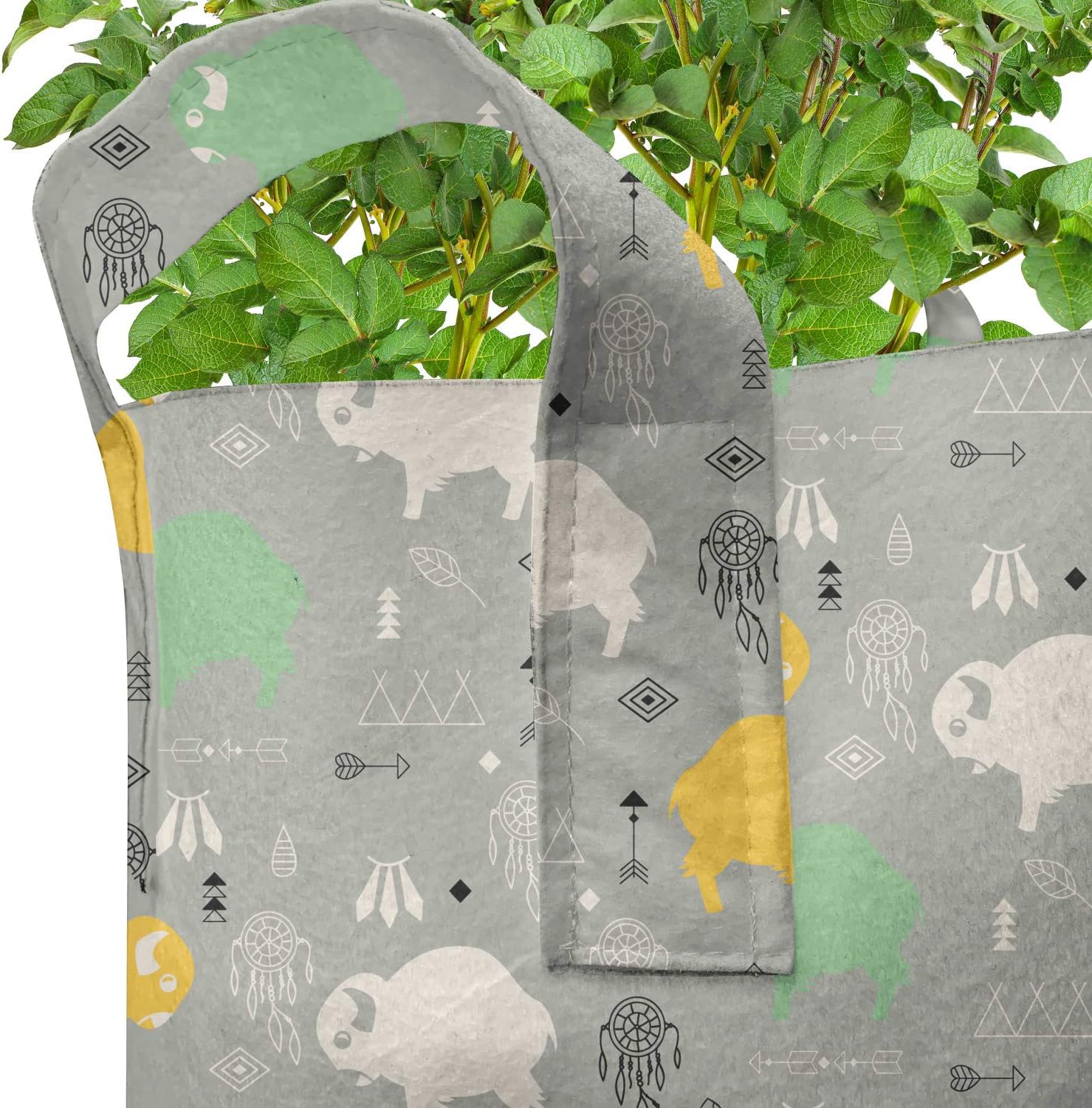 Lunarable Bison Grow Bags 5-Pack, Mammals Doodle Composition, Heavyduty Fabric Pots with Handles for Plants, 7 Gallon, Sea Green Pale Grey