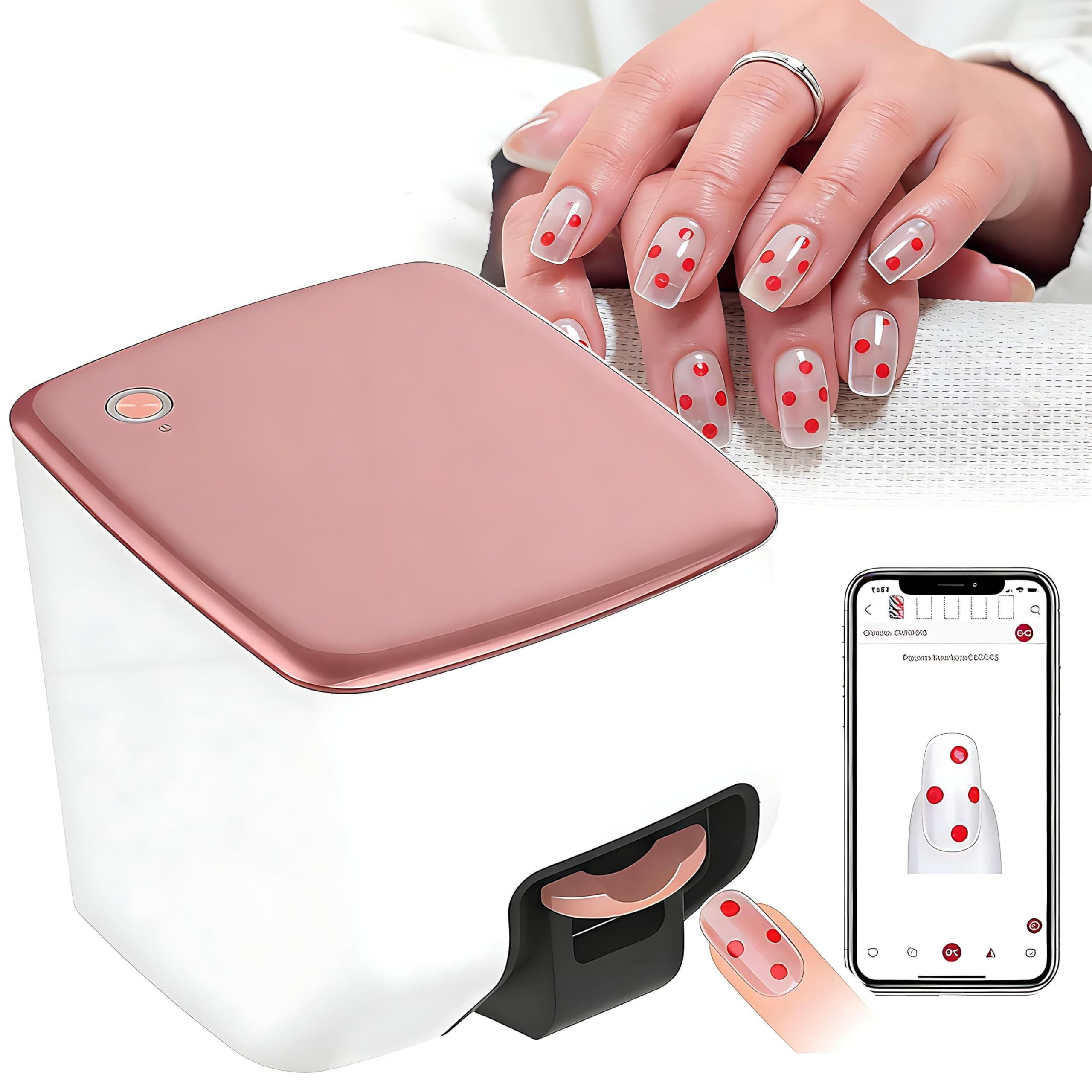 Drukarka do paznokci, cyfrowa drukarka do zdobienia paznokci, drukarka do paznokci 3D 4800 DPI DIY, sterowanie przez aplikację mobilną z galerią, szybki druk 10 s, do domu/salonu