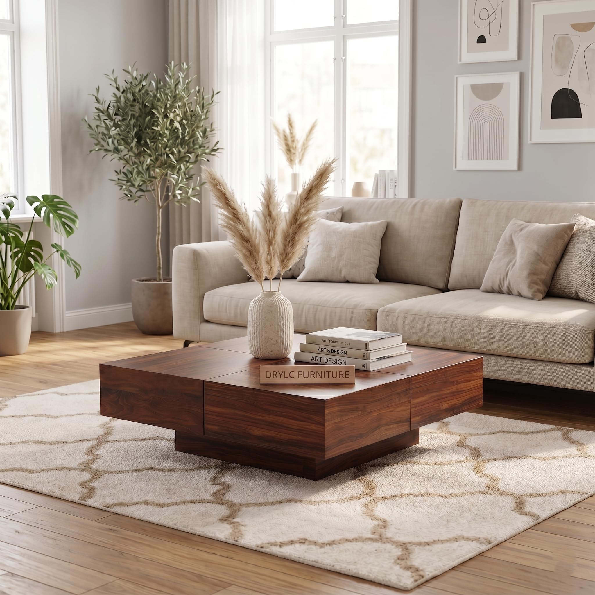 Luxury Solid Wood Coffee Table | Premium Sheesham Wood Center Table | Low-Profile Square Tea Table | Rich Walnut Finish-image-13