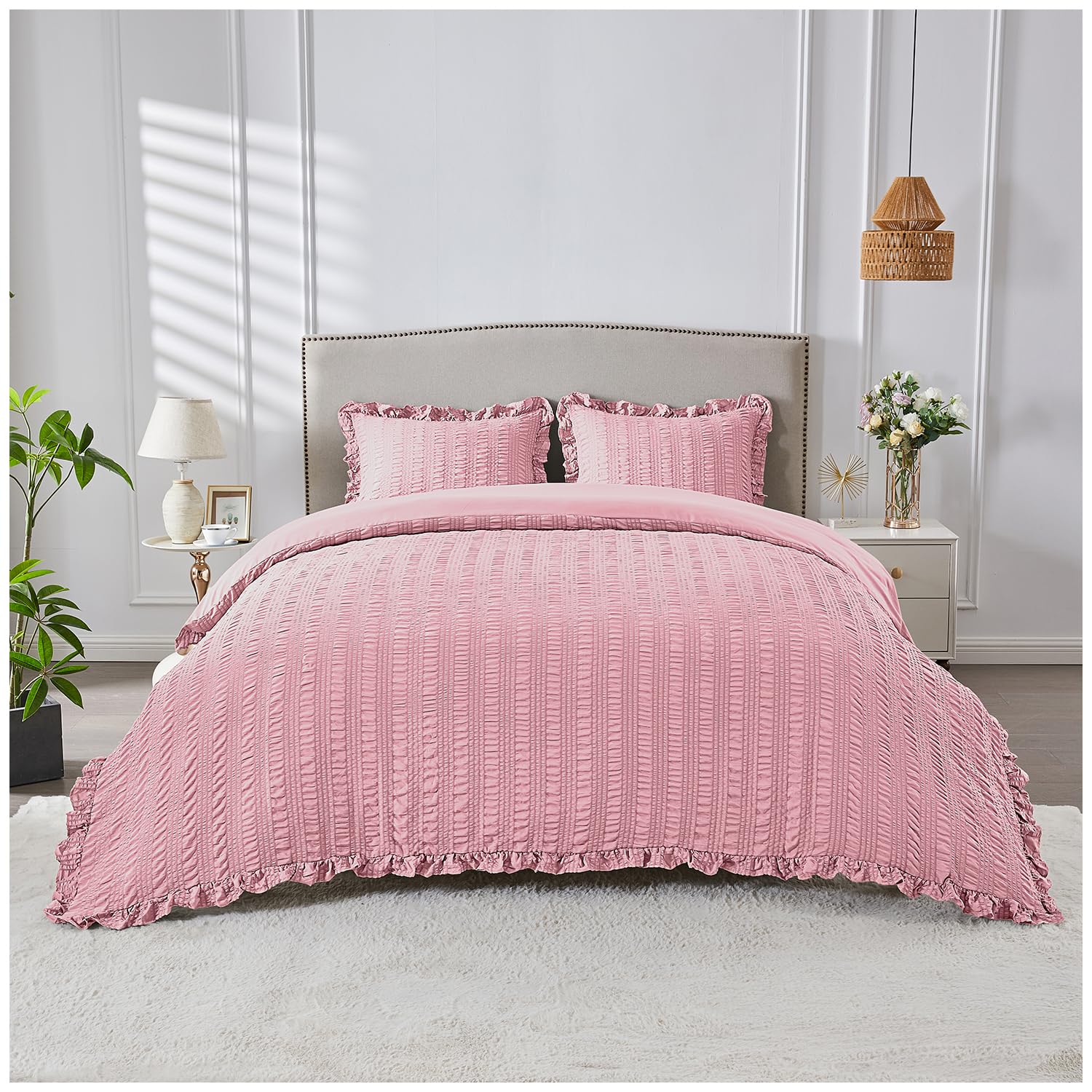 GC GAVENO CAVAILIA Embossed Bedding Sets King Size Duvet Cover Pillowcases - 3Piece Kingsize Duvet Cover Sets With Button Closure - Super Soft Breathable & Hypoallergenic Comforter Cover, Blush Pink