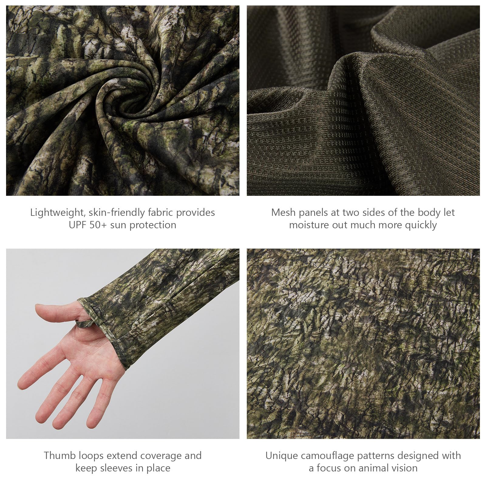 BASSDASH Uomo UPF 50+ Leggero Caccia Camo Felpa Ad Asciugatura Rapida Prestazioni Manica Lunga Pesca Camicia con Cappuccio FS30M