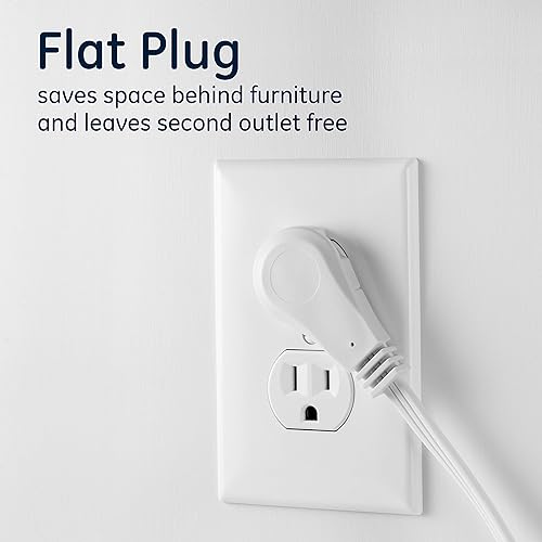 Miniatura 5 de GE 56986 - Extensión para interiores, cable de alimentación de 15 pies, 3 tomas de tierra, 3 clavijas, enchufe plano de perfil bajo, calibre 16,