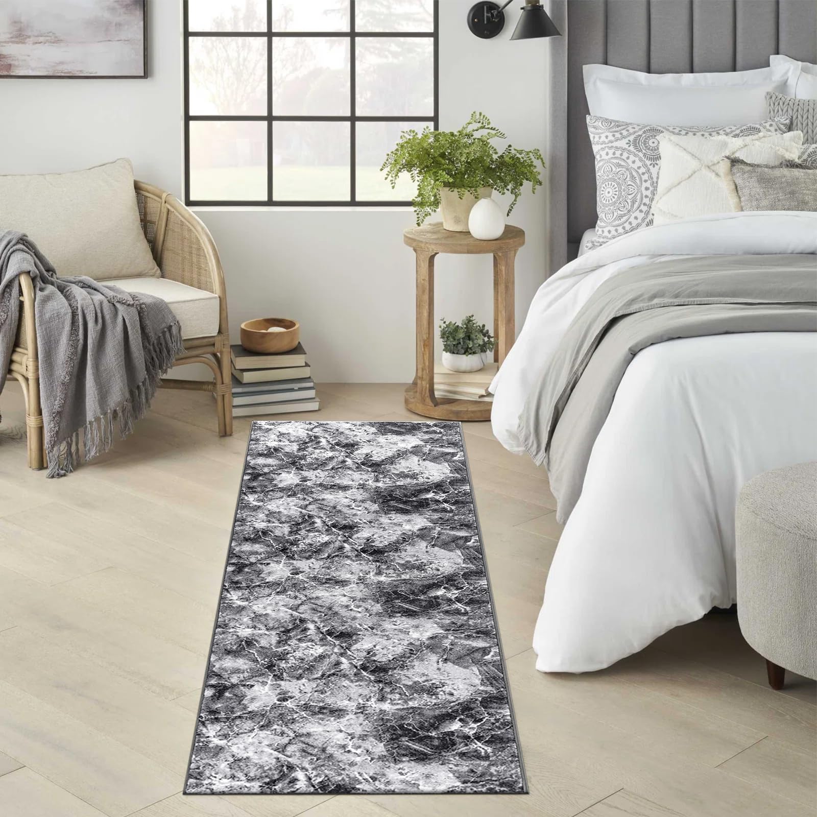 renoazul® Carpet Runners for Hallways Non-Slip Long & Wide Heavy-Duty Plain | 80 x 300 cm Super Absorbent Indoor Stair Carpet and Kitchen Anti-slip Floor Mats - Greeky Rug - Grey & Black — view 155