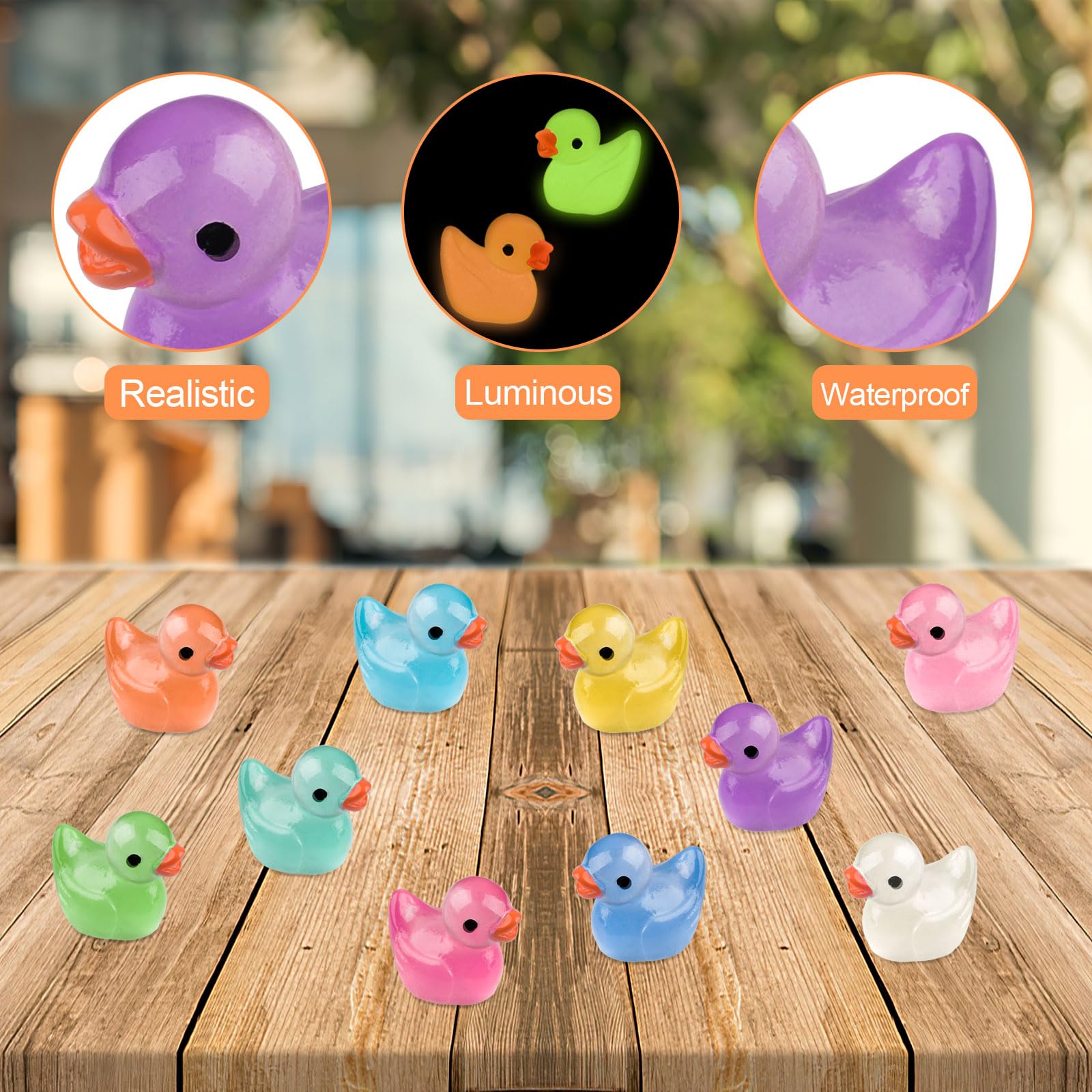 100 Mini Canards Lumineux En Résine – 10 Couleurs – Phosphorescents – Pour Décoration Jardin Et Miniature