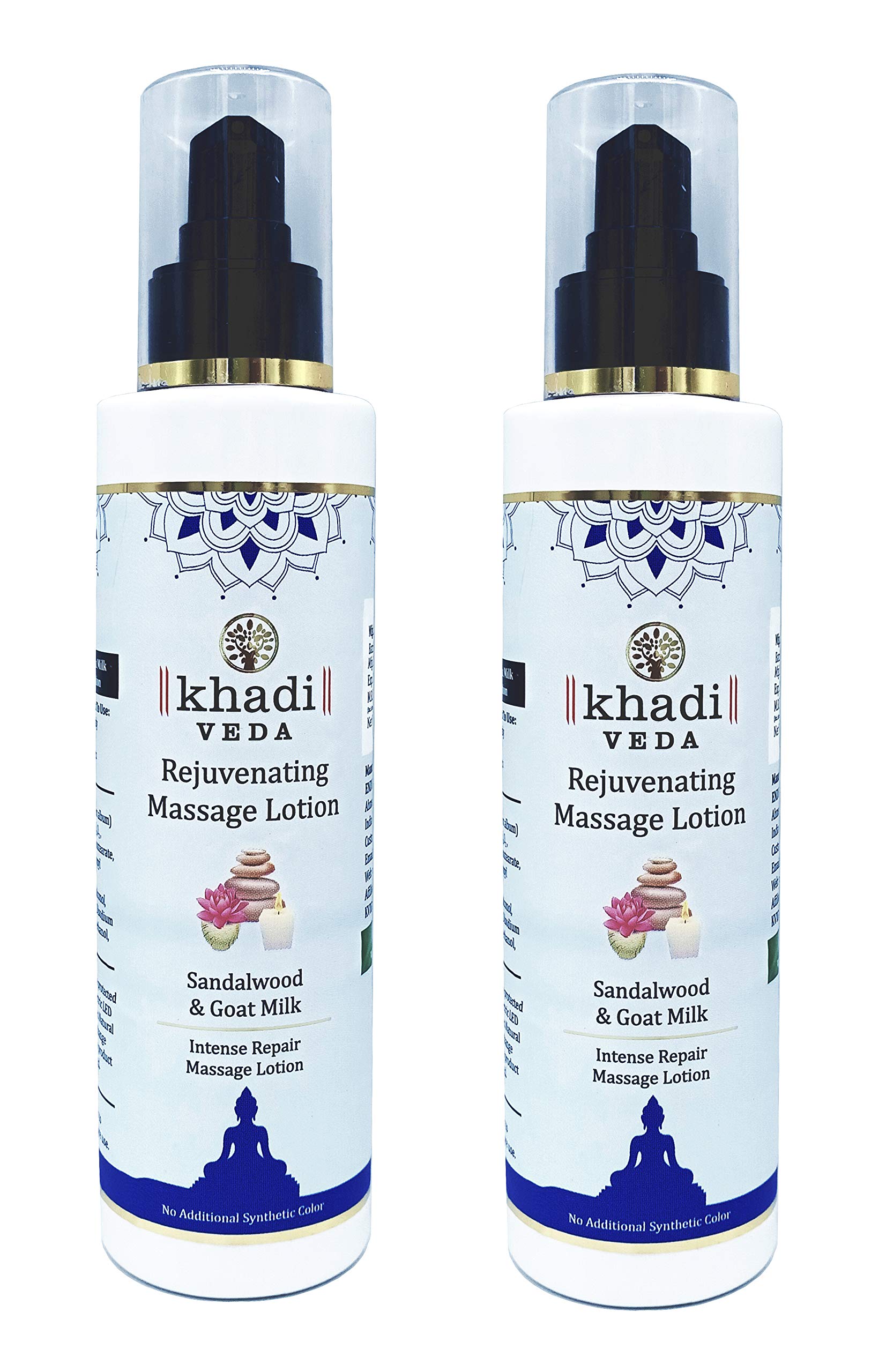 khadi VEDASandalwood with Goat Milk Massage lotion | 200 ml - Pack Of 2 | Intense Repair Massage Lotion | Rejuvenates skin | Treats dryness and roughness.