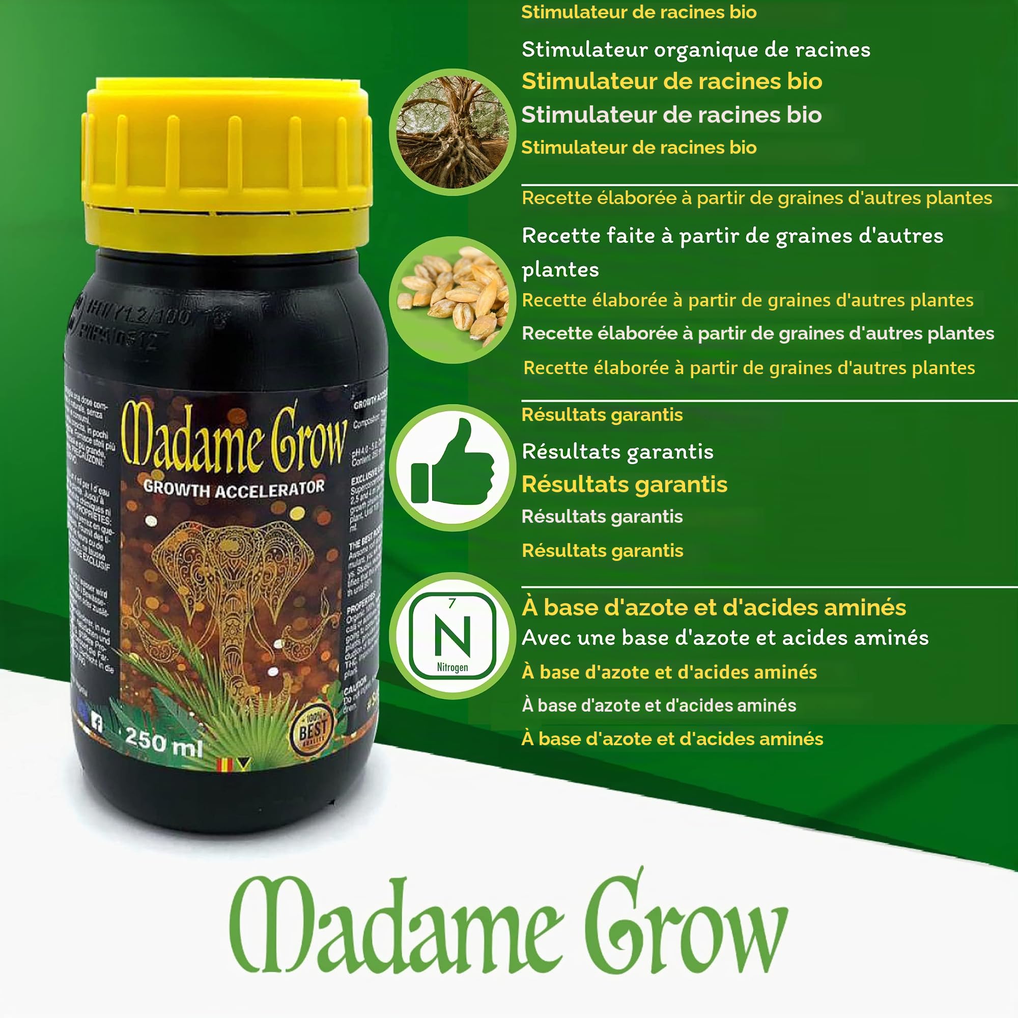 MADAME GROW - Engrais Organique - Croissance et Floraison - 9PACK - KIT PREMIUM PLUS - (6x250ml+100g+50g+30g)