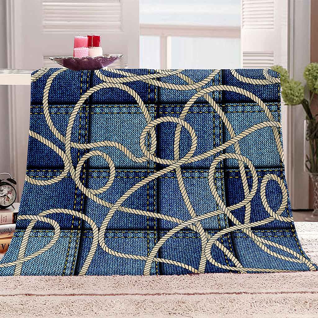 Couverture polaire microfibre bleu denim plaid chaud imprimé toutes saisons