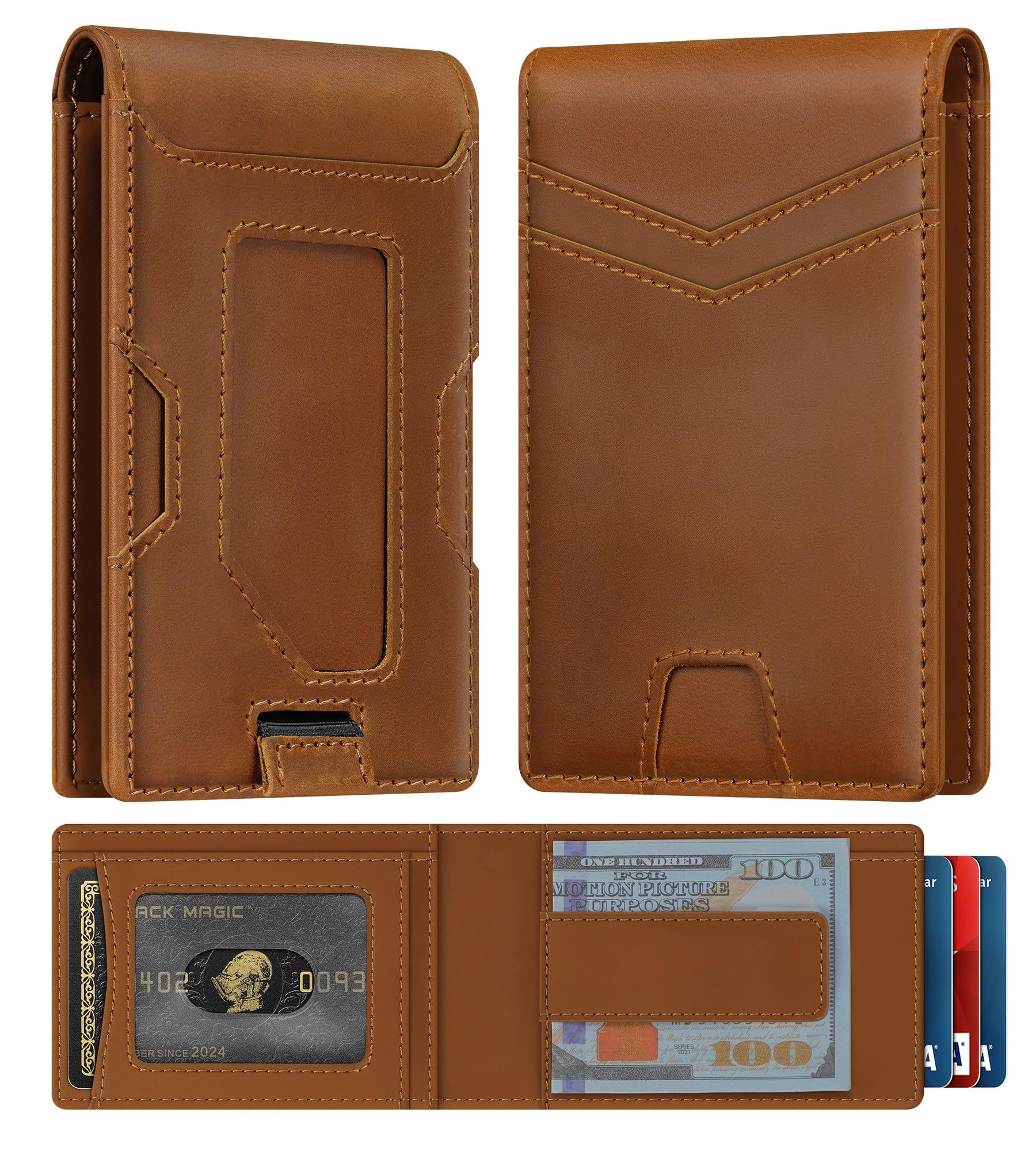 furid Slim Genuine Leather Wallet: Thin RFID Wallet 12+ Card Hold | Top Grain Leather Wallet with Magnetic Money Clip Inside - Minimalist Front Pocket Wallets - Gifts for Men with Gift Box