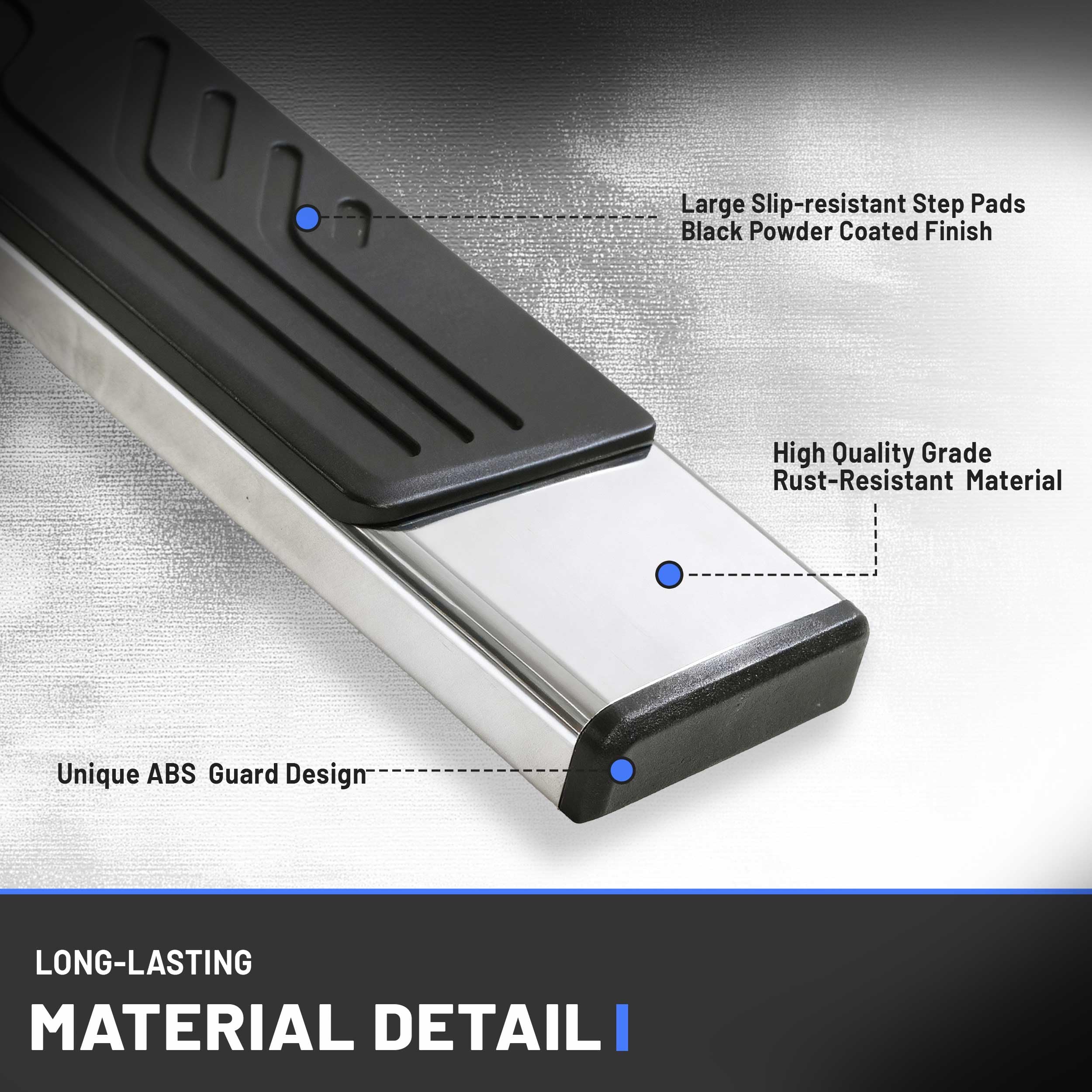 TNMT 6.5" Drop Step Running Boards For Dodge Ram 1500 Quad Cab 2009-2024 - Carbon Steel - View #11