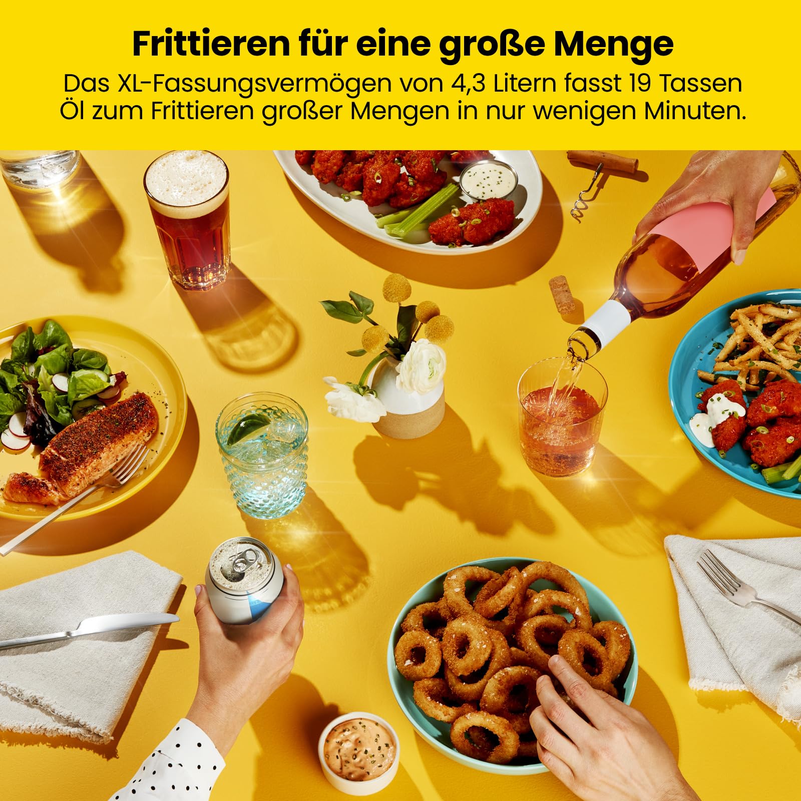 Chefman 4,3 Liter Fritteuse mit Sieb, XL Jumbo Größe, Einstellbare Temperatur & Timer, Perfekt für Frittierte Hähnchen, Garnelen, Chips & Mehr, Abnehmbarer Öl-Behälter, Edelstahl
