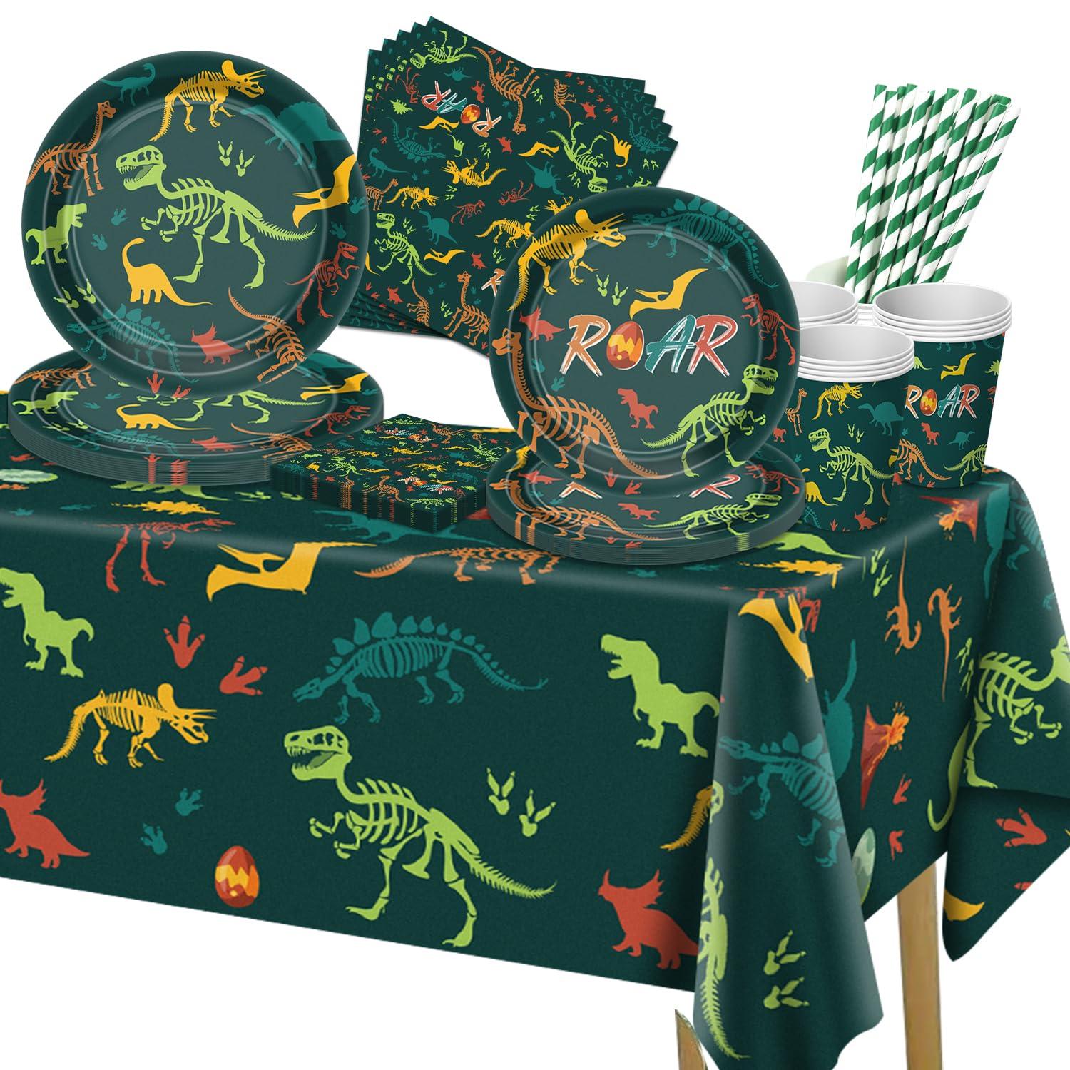 Set Stoviglie Dinosauro Per Feste - 40 Posti Con Tovaglia, Piatti E Tovaglioli - Foto 2