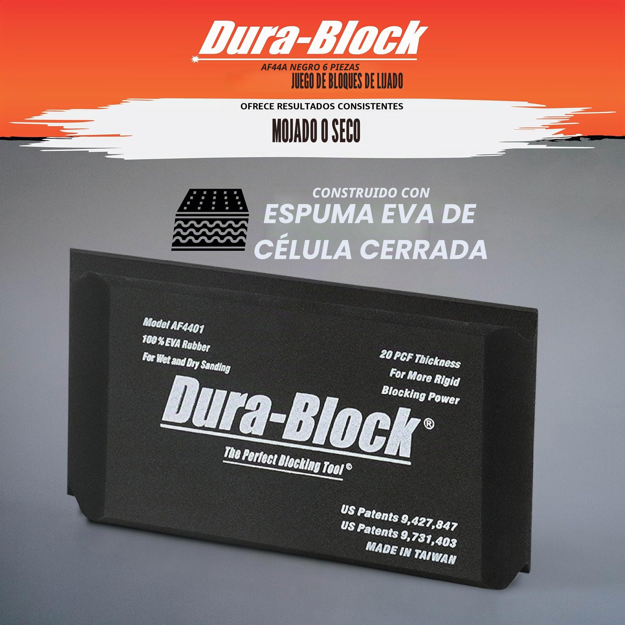 Dura-Block, Juego de 6 bloques de lijado de espuma EVA flexible en húmedo o seco para carrocería automotriz
