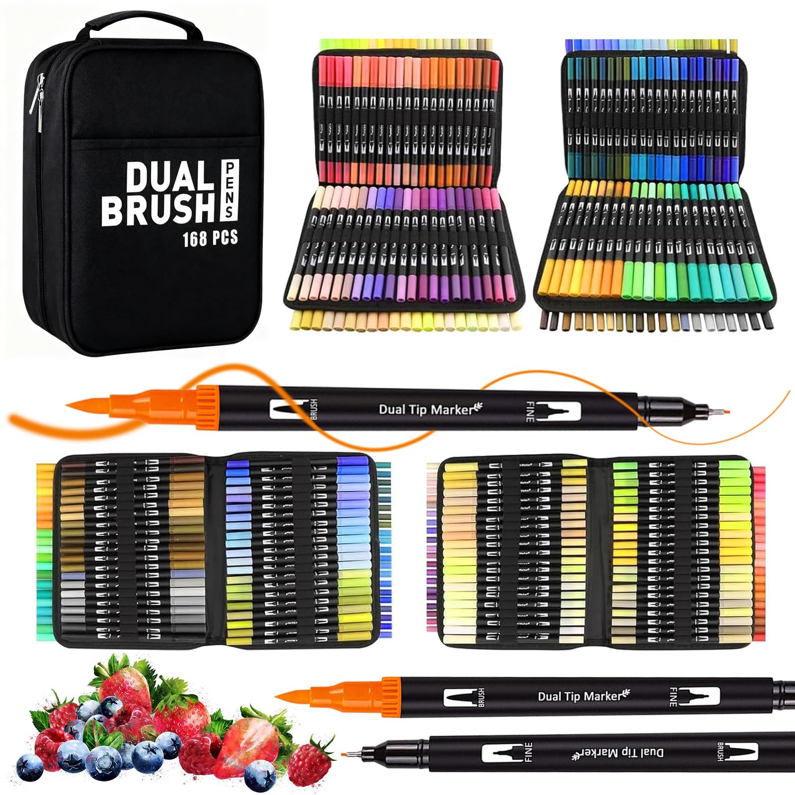 Vakki 168 Colores Rotuladores Lettering, Pincel Rotulador Doble Punta, Rotuladores Punta Dual Tip Brush Pen para Lettering, Caligrafía, Dibujo, Bocetos
