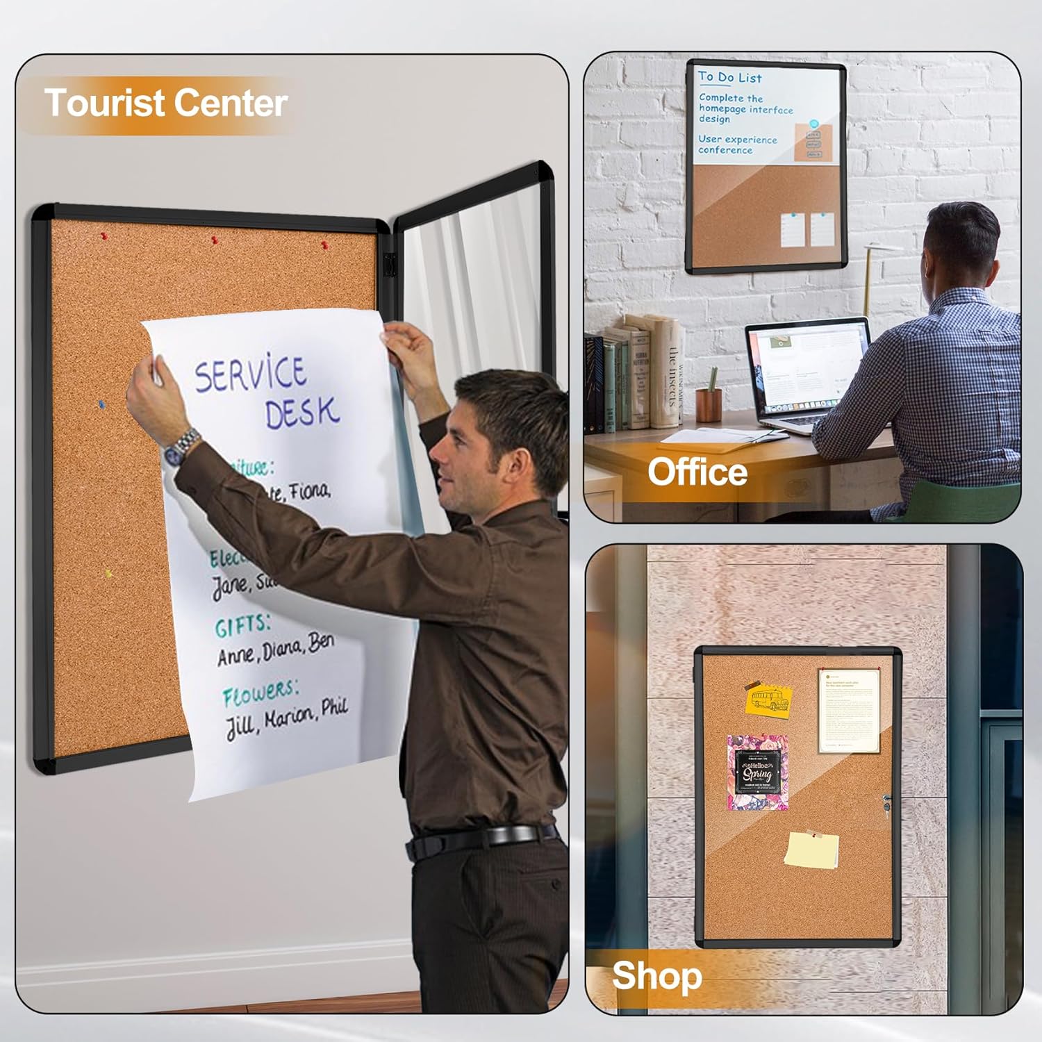36"x24" Outdoor Enclosed Bulletin Board with Locking Door,Outdoor Bulletin Board Weatherproof Aluminum Frame,Shatter-Resistant Tamper-Proof Display Board Case Cork Board for School, Office, Park