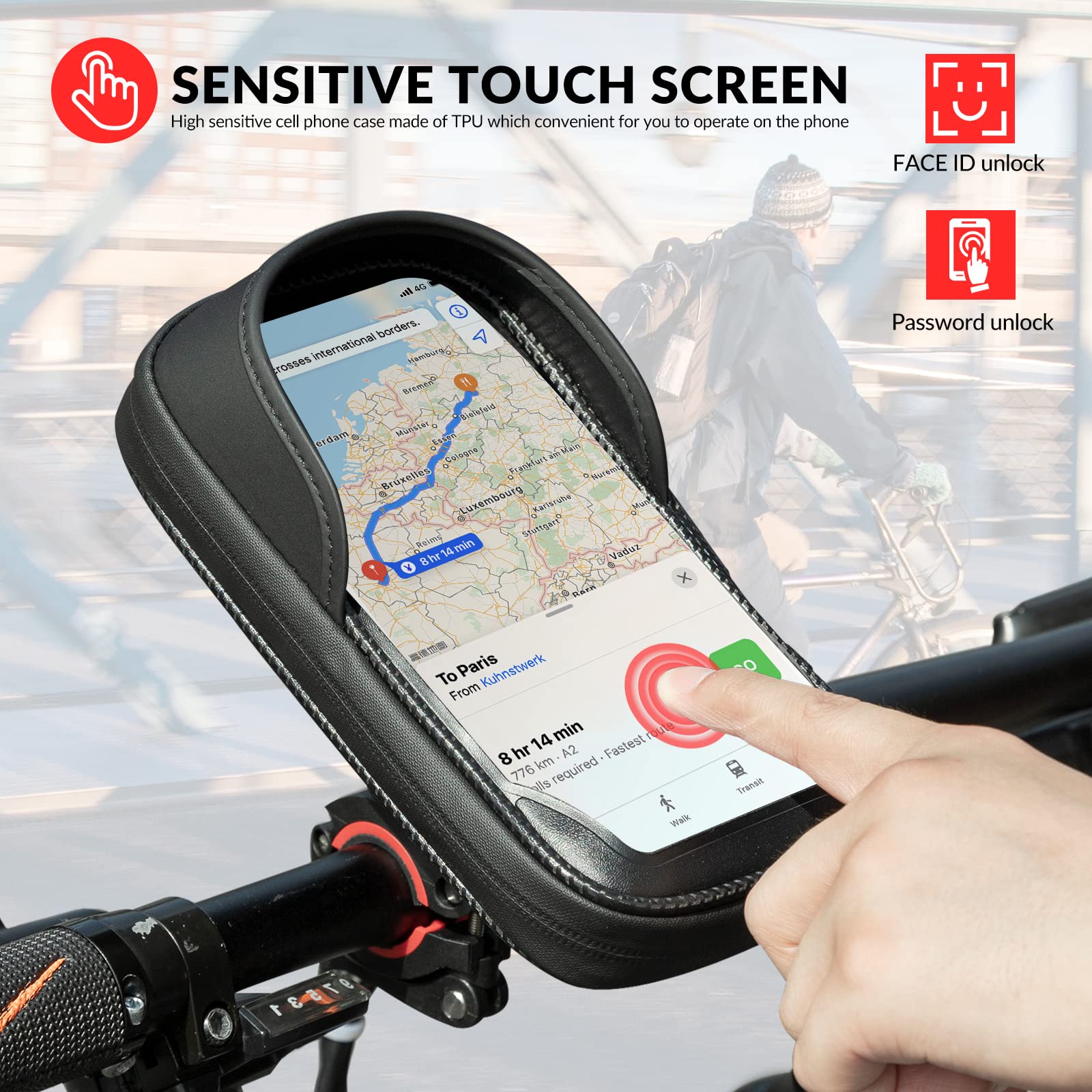 ROCKBROS Support Téléphone Vélo Étanche, Sacoche Cadre avec Support Pare-Soleil, Porte Téléphone Rotatif à 360°, Sacoche de Guidon Écran Tactile pour Smartphone sous 6,7 Pouces VTT Moto