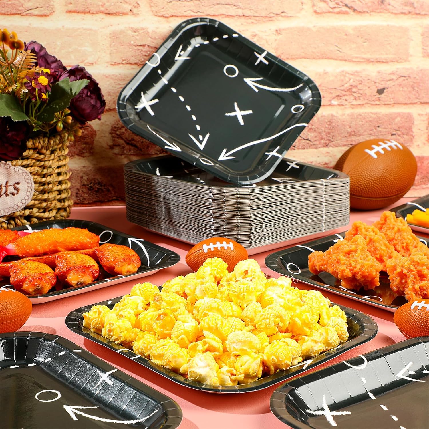 Mimorou 100 Pcs Football Dessert Plates - 7 Inch Square Paper Plates for Game Day, Birthday, Baby Shower & Home Decor